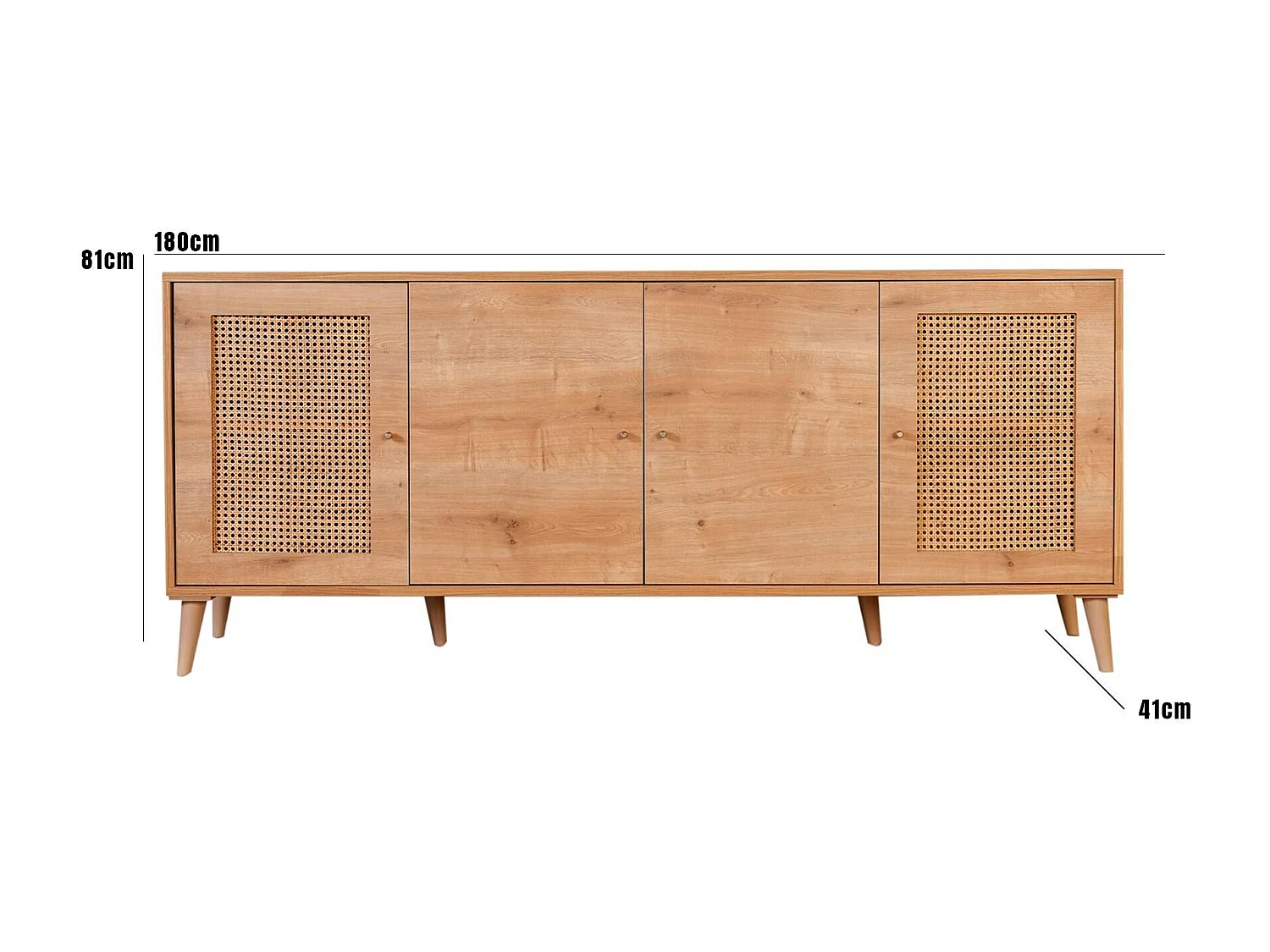Dlombardin dressoir, Woonkamerbuffet, Woonkamerdressoir, Keukenkast, 180x41 h81 cm, Eiken