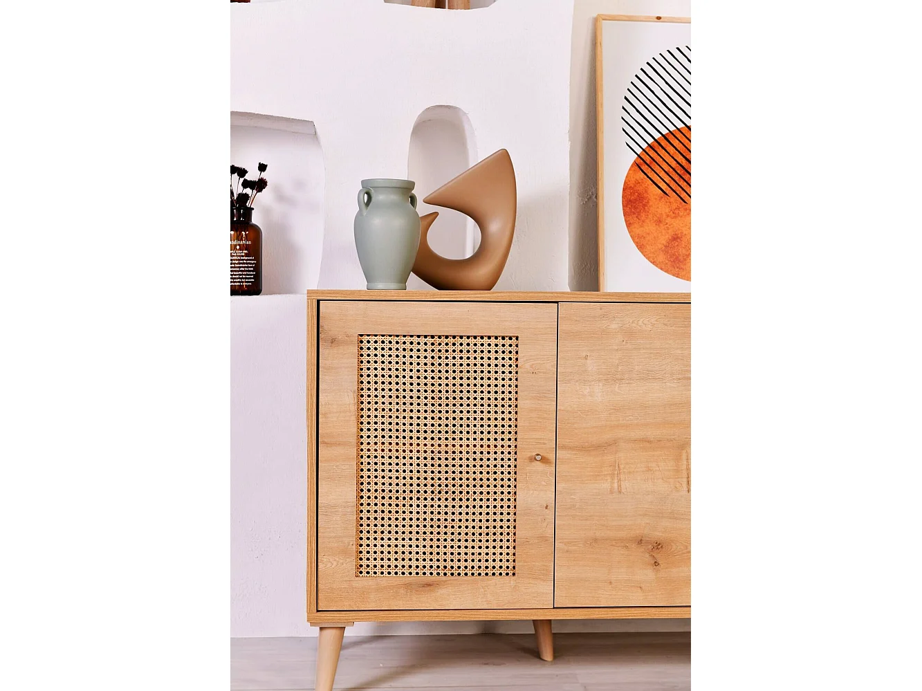 Dlombardin dressoir, Woonkamerbuffet, Woonkamerdressoir, Keukenkast, 180x41 h81 cm, Eiken