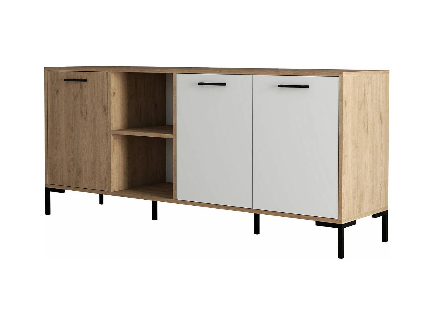 Buffet Dabbondanzier, Buffet du salon, Commode de salon, Garde-manger de cuisine, 180x45 h80 cm, Chêne et Blanc