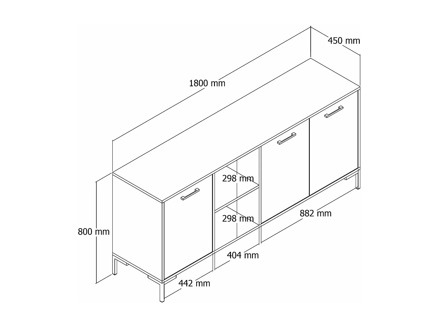 Aparador Dabbondanzier, Buffet de sala, Aparador de sala, Despensa de cozinha, 180x45 h80 cm, Carvalho e Branco