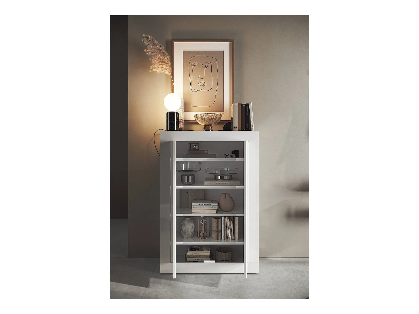 Armoire polyvalente à 2 portes Drandl, Meubles multifonctionnels, Support à chaussures pour armoire, Made in Italy, 78x35 h113 cm, Blanc
