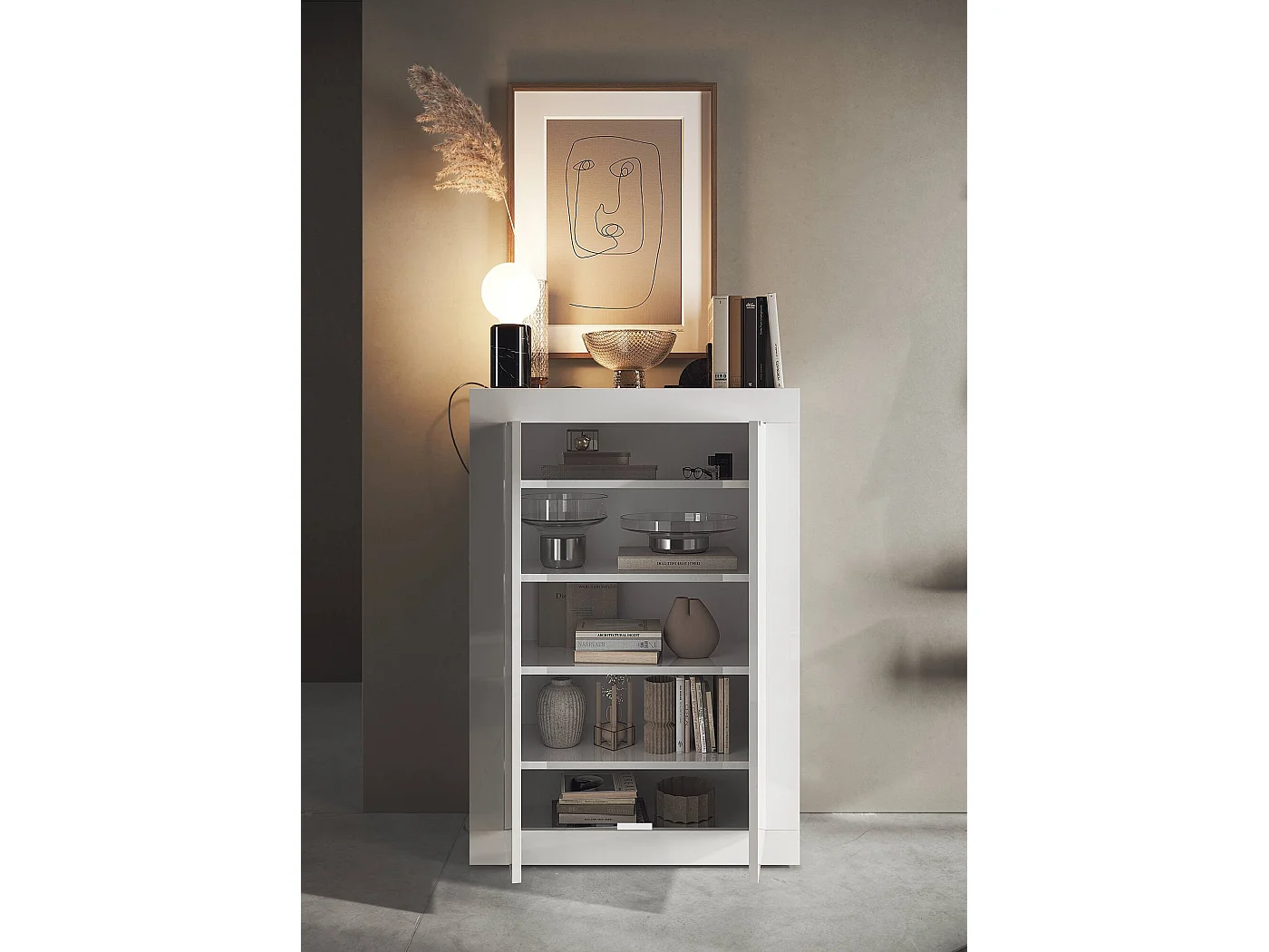 Armoire polyvalente à 2 portes Drandl, Meubles multifonctionnels, Support à chaussures pour armoire, Made in Italy, 78x35 h113 cm, Blanc
