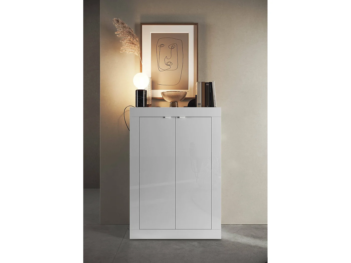 Armoire polyvalente à 2 portes Drandl, Meubles multifonctionnels, Support à chaussures pour armoire, Made in Italy, 78x35 h113 cm, Blanc