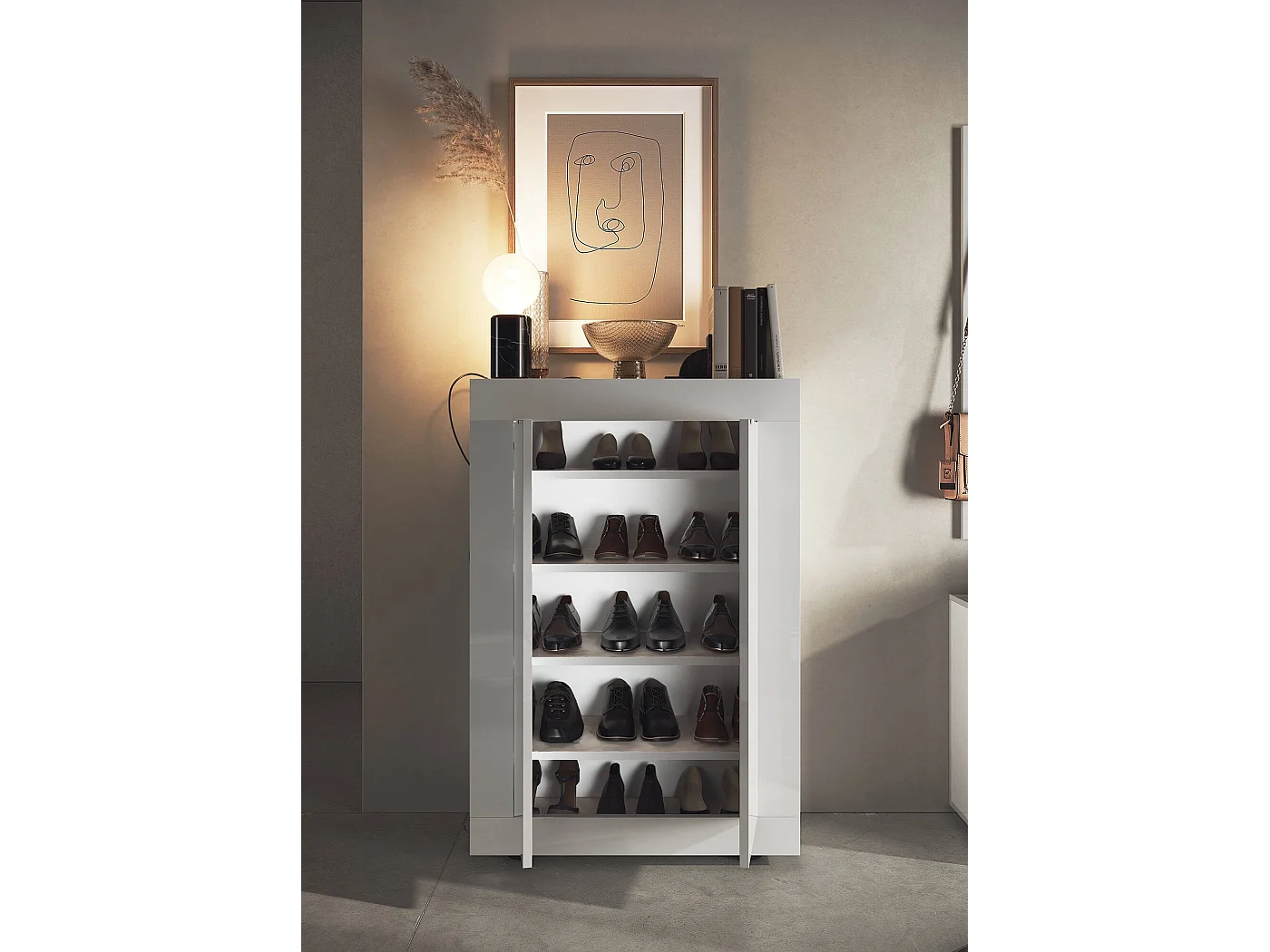 Drandl multifunctionele kledingkast 2 deuren, Multifunctionele kast, Schoenenkast, Schoenenkast, Made in Italy, 78x35 h113 cm, Wit