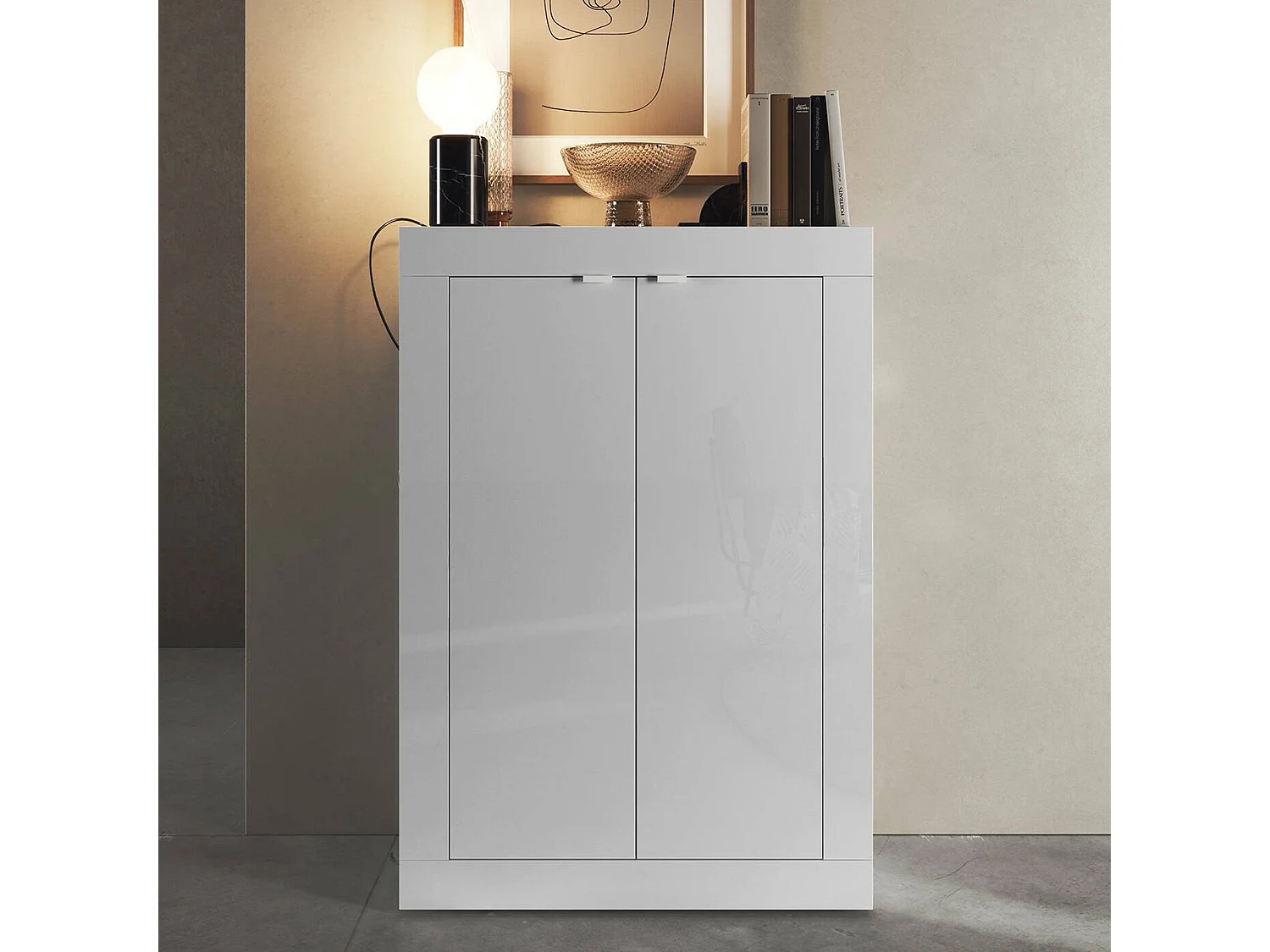 Armoire polyvalente à 2 portes Drandl, Meubles multifonctionnels, Support à chaussures pour armoire, Made in Italy, 78x35 h113 cm, Blanc