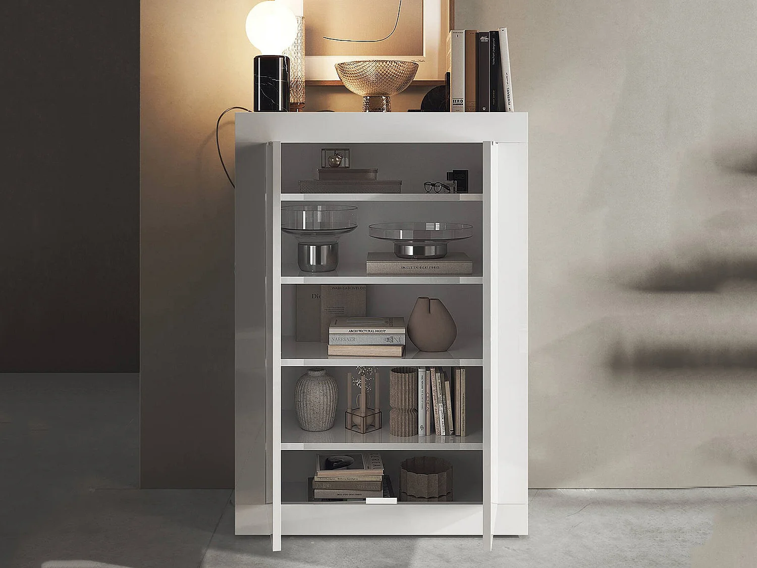 Armoire polyvalente à 2 portes Drandl, Meubles multifonctionnels, Support à chaussures pour armoire, Made in Italy, 78x35 h113 cm, Blanc