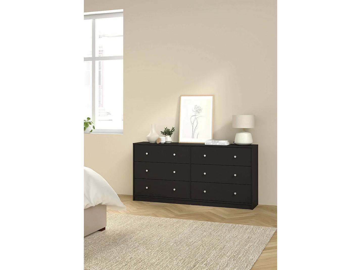 Aparador Dsanto, Bufé de salón, Aparador de salón, Despensa de cocina, 143x30 h68 cm, Negro