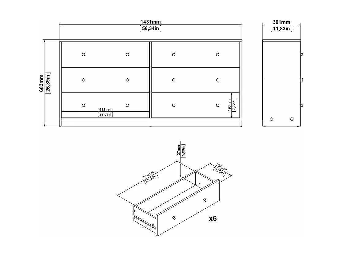 Buffet Dsanto, Buffet du salon, Commode de salon, Garde-manger de cuisine, 143x30 h68 cm, Noir