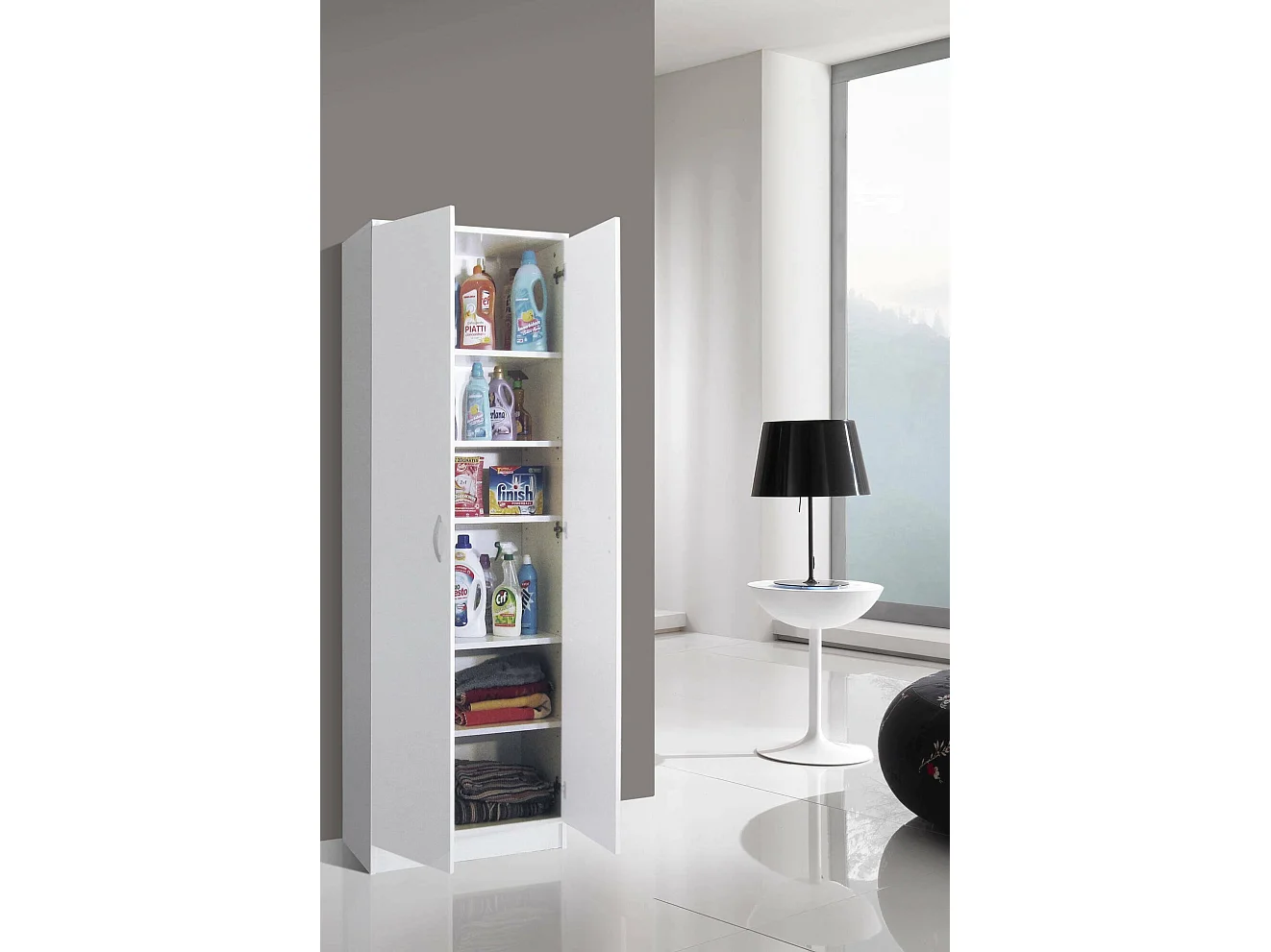 Armário multiusos Dradic 2 portas, Armário multifuncional, Sapateira, Armário de vassoura, Fabricado em Itália, 72x36h186 cm, Branco