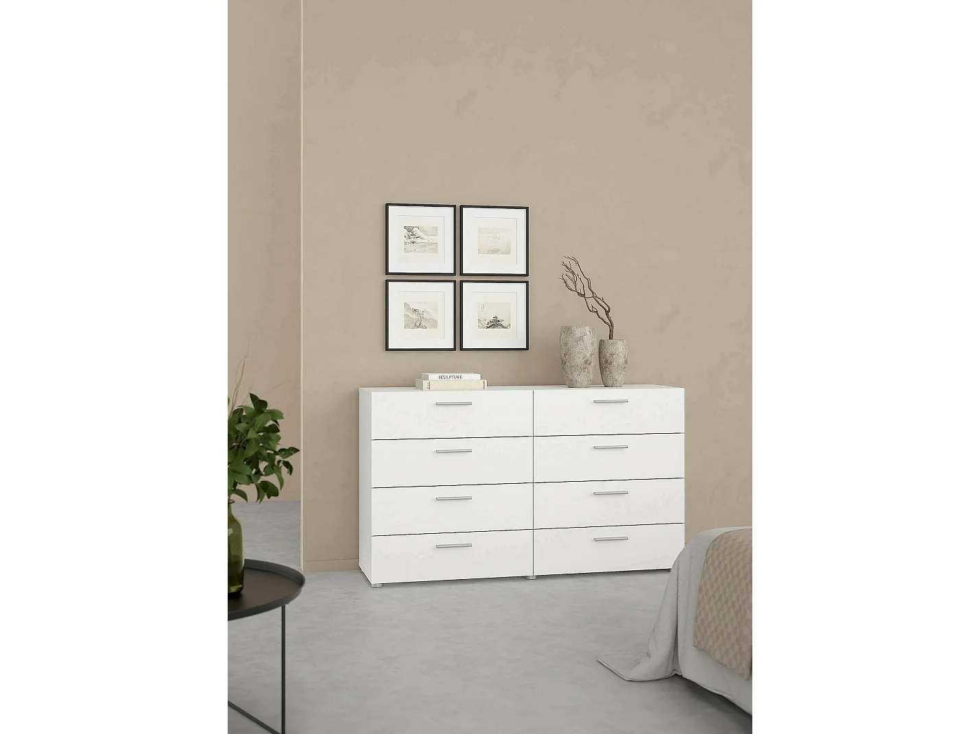 Buffet Dsattol, Buffet du salon, Commode de salon, Garde-manger de cuisine, 140x40 h82 cm, Blanc