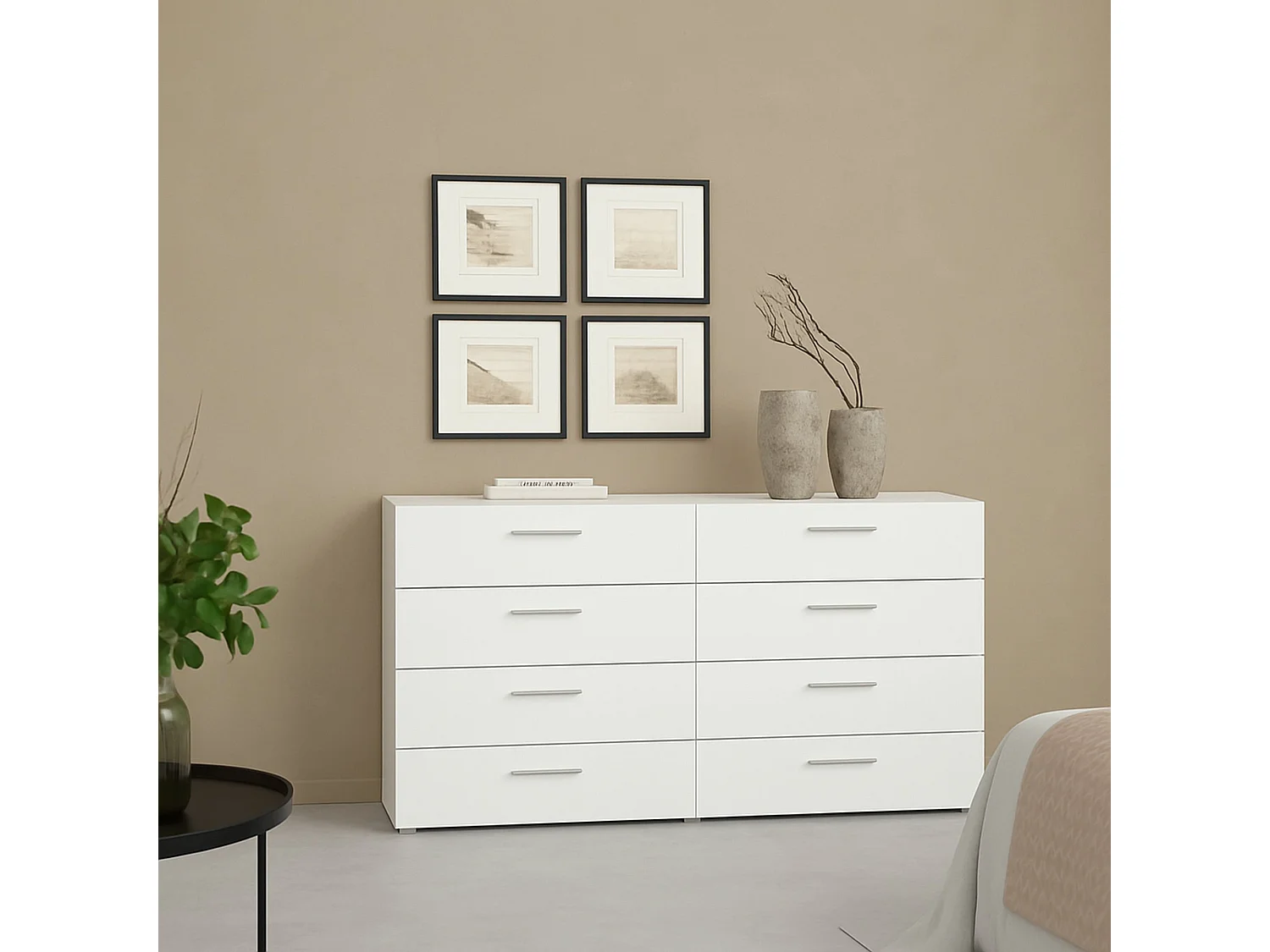 Buffet Dsattol, Buffet du salon, Commode de salon, Garde-manger de cuisine, 140x40 h82 cm, Blanc