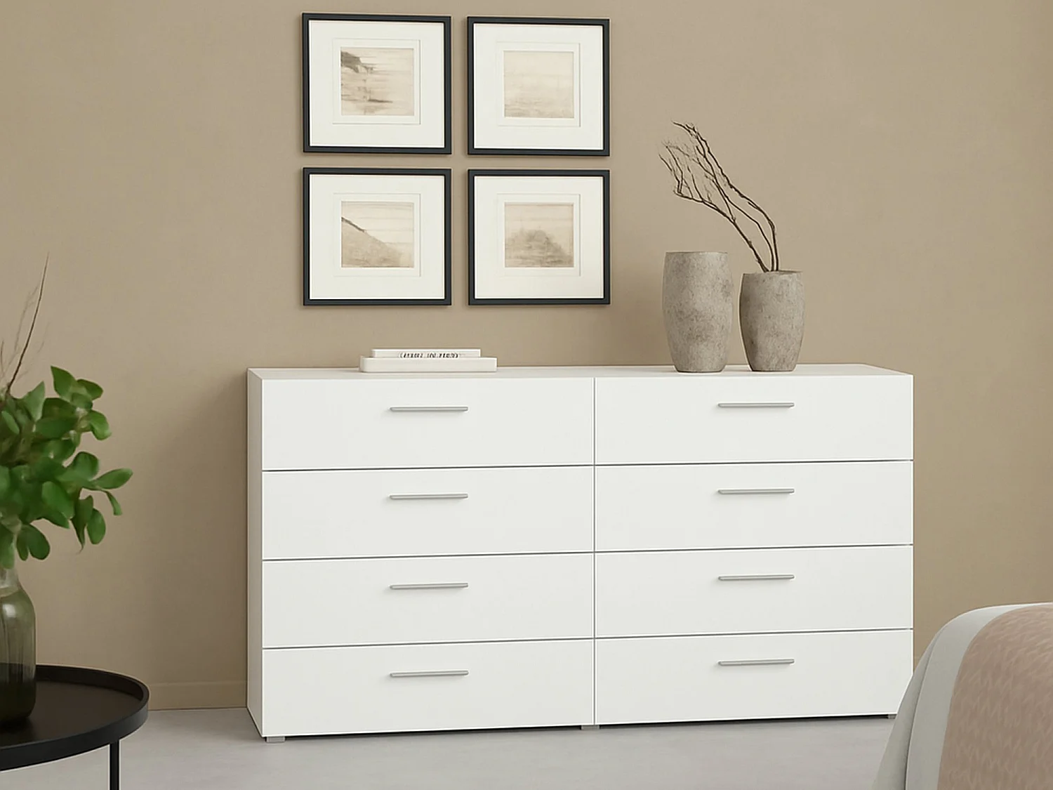 Buffet Dsattol, Buffet du salon, Commode de salon, Garde-manger de cuisine, 140x40 h82 cm, Blanc