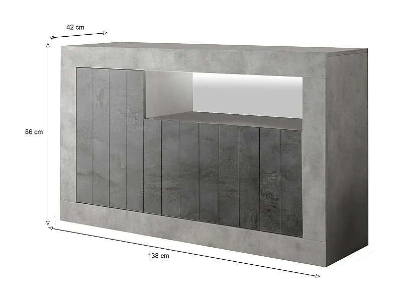 Dmora - Credenza Dolphin, 138x42 h86 cm, Cemento e Ardesia