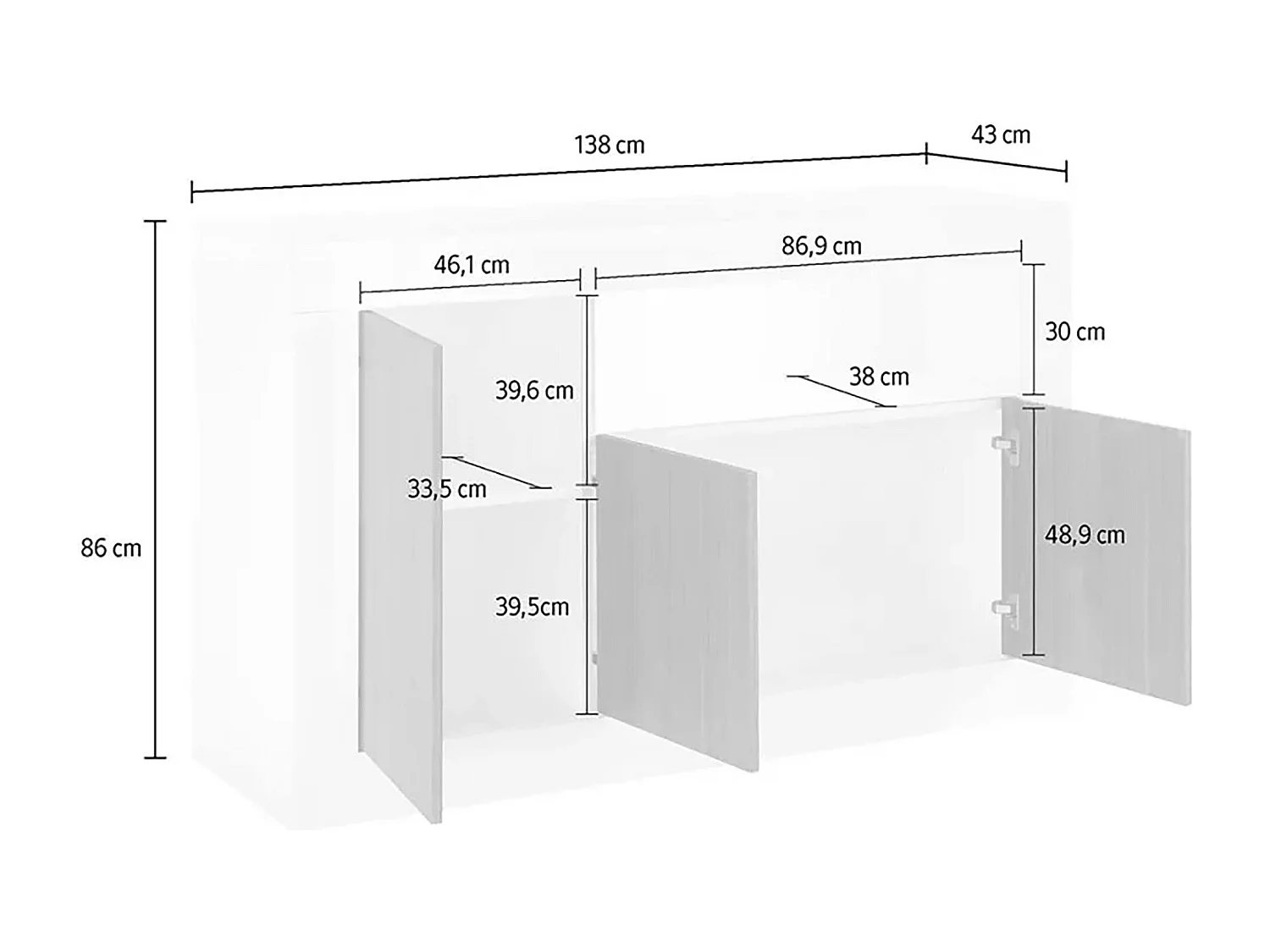 Aparador diguodal, Buffet de sala, Aparador de sala, Despensa de cozinha, Fabricado em Itália, 138x42 h86 cm, Cimento e Ardósia