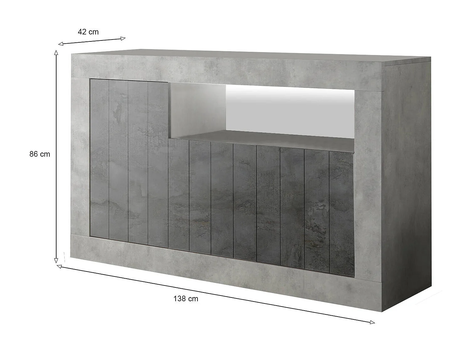 Diguodal dressoir, Woonkamerbuffet, Woonkamerdressoir, Keukenkast, Made in Italy, 138x42 h86 cm, Cement en Leisteen