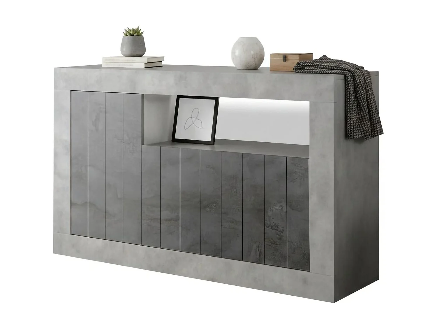 Aparador Diguodal, Bufé de salón, Aparador de salón, Despensa de cocina, Made in Italy, 138x42 h86 cm, Cemento yPizarra