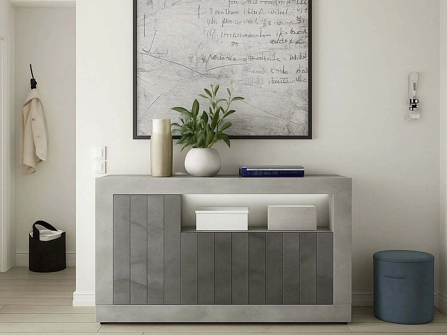 Buffet Diguodal, Buffet du salon, Commode de salon, Garde-manger de cuisine, Made in Italy, 138x42 h86 cm, Ciment etArdoise