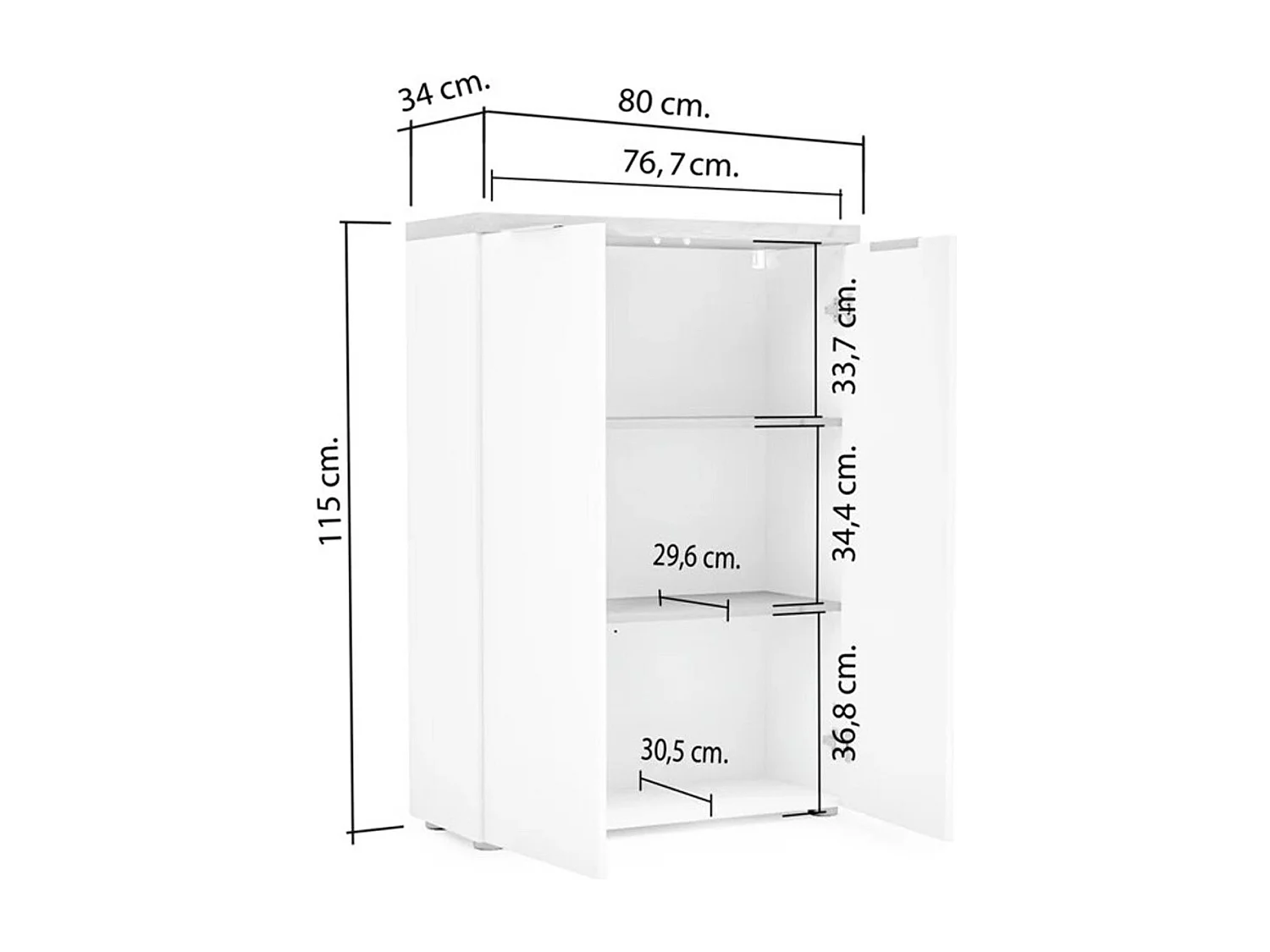 Armoire multi-usage 2 portes Calavena, 3 étagères Fabriqué en Italie, 80x115h cm blanc brillant, 2 portes, 3 compartiments