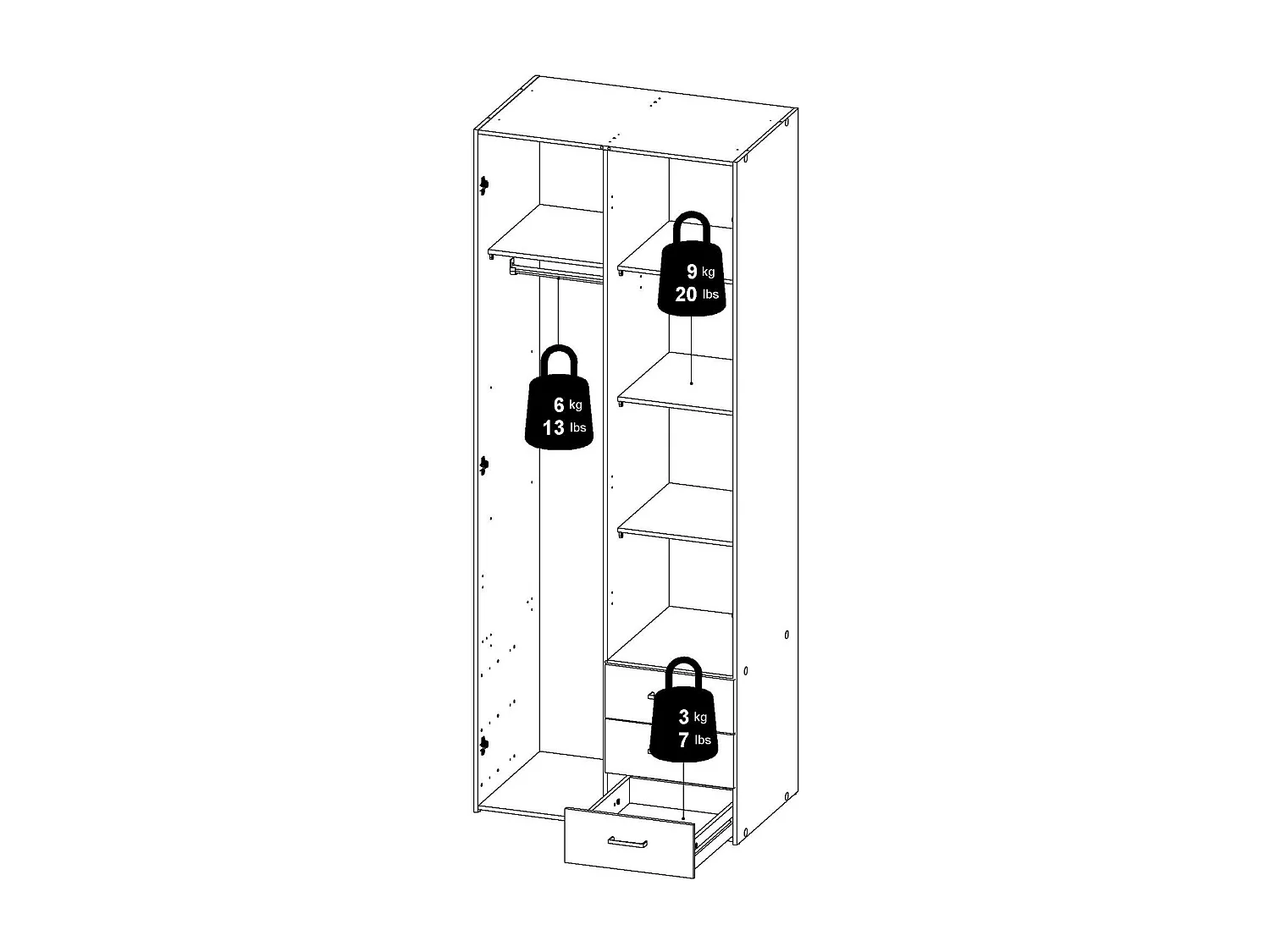 Garde-robe 2 portes Dscaratt, Meubles de chambre, Penderie de plain-pied, Placard à vêtements, 77x50 h200 cm, Blanc