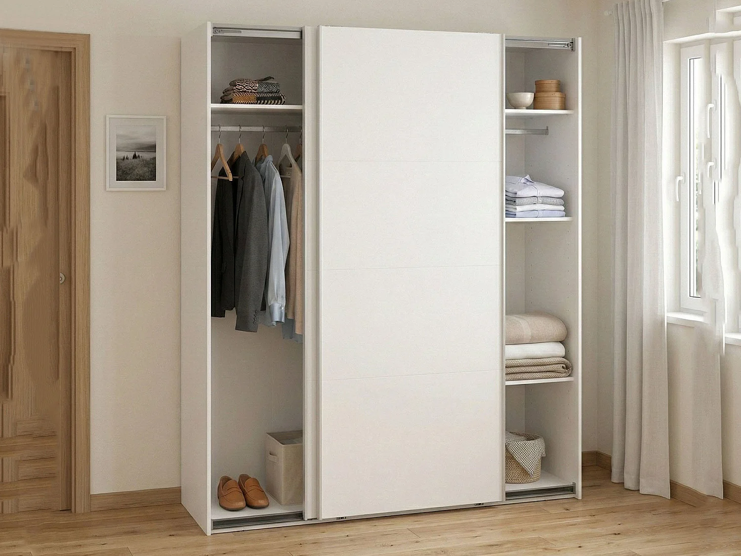 Armario 2 puertas\ Dpuglies, Muebles multifuncionales, Zapatero, Armario para zapatos, 179x65 h220 cm, Blanco