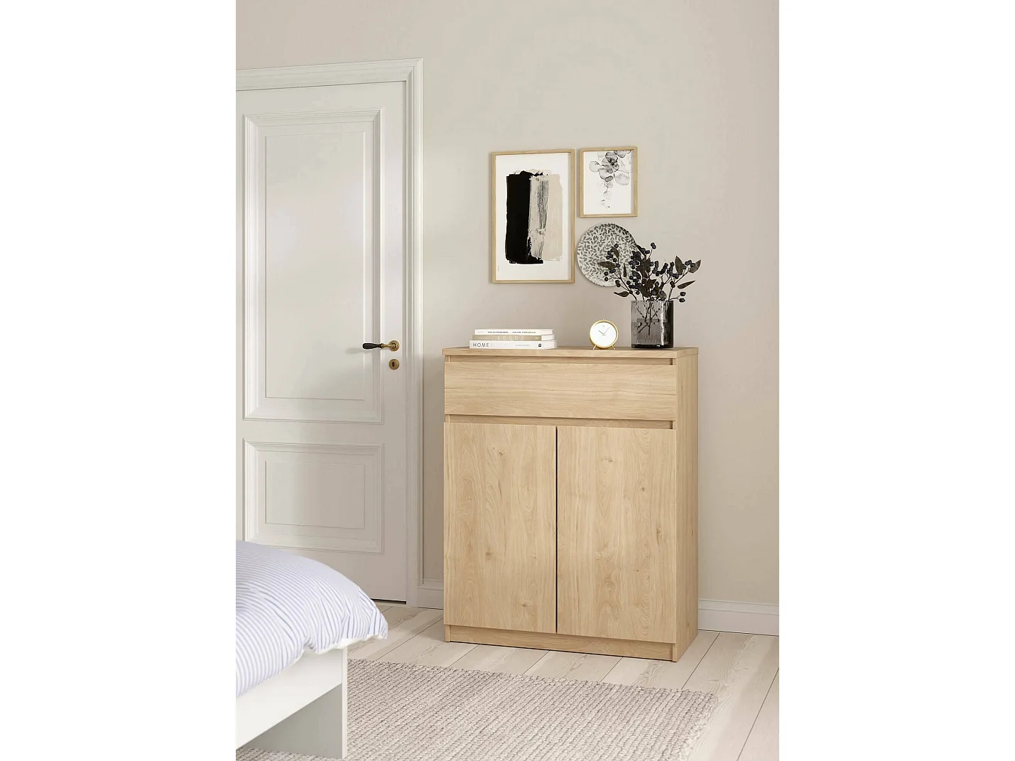 Buffet Dsanturr, Buffet du salon, Commode de salon, Garde-manger de cuisine, 80x40 h100 cm, Chêne clair