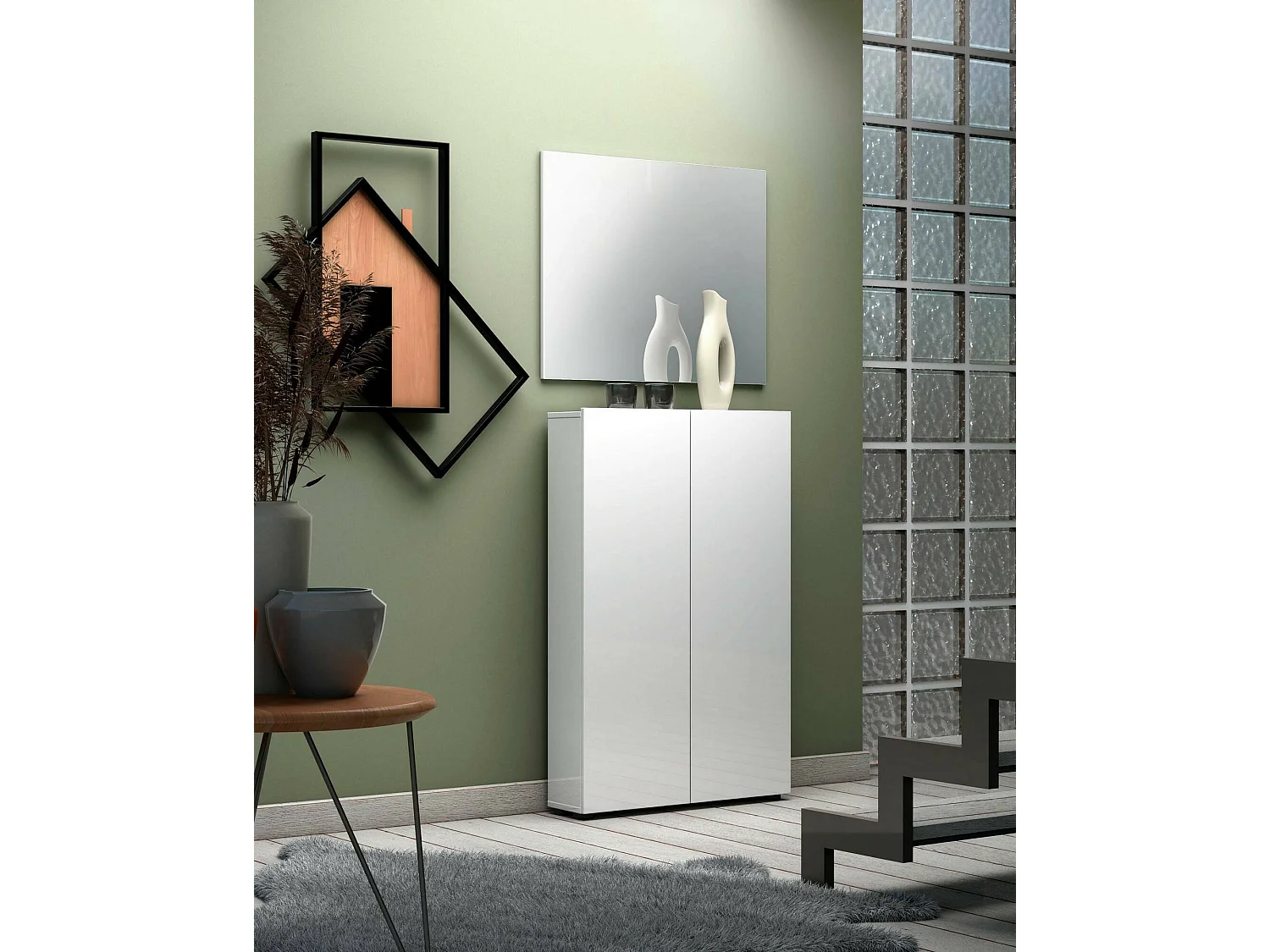 Dfrancchin multifunctionele kledingkast 2 deuren, Multifunctionele kast, Schoenenkast, Schoenenkast, Made in Italy, 70x19h115 cm, Glanzend wit