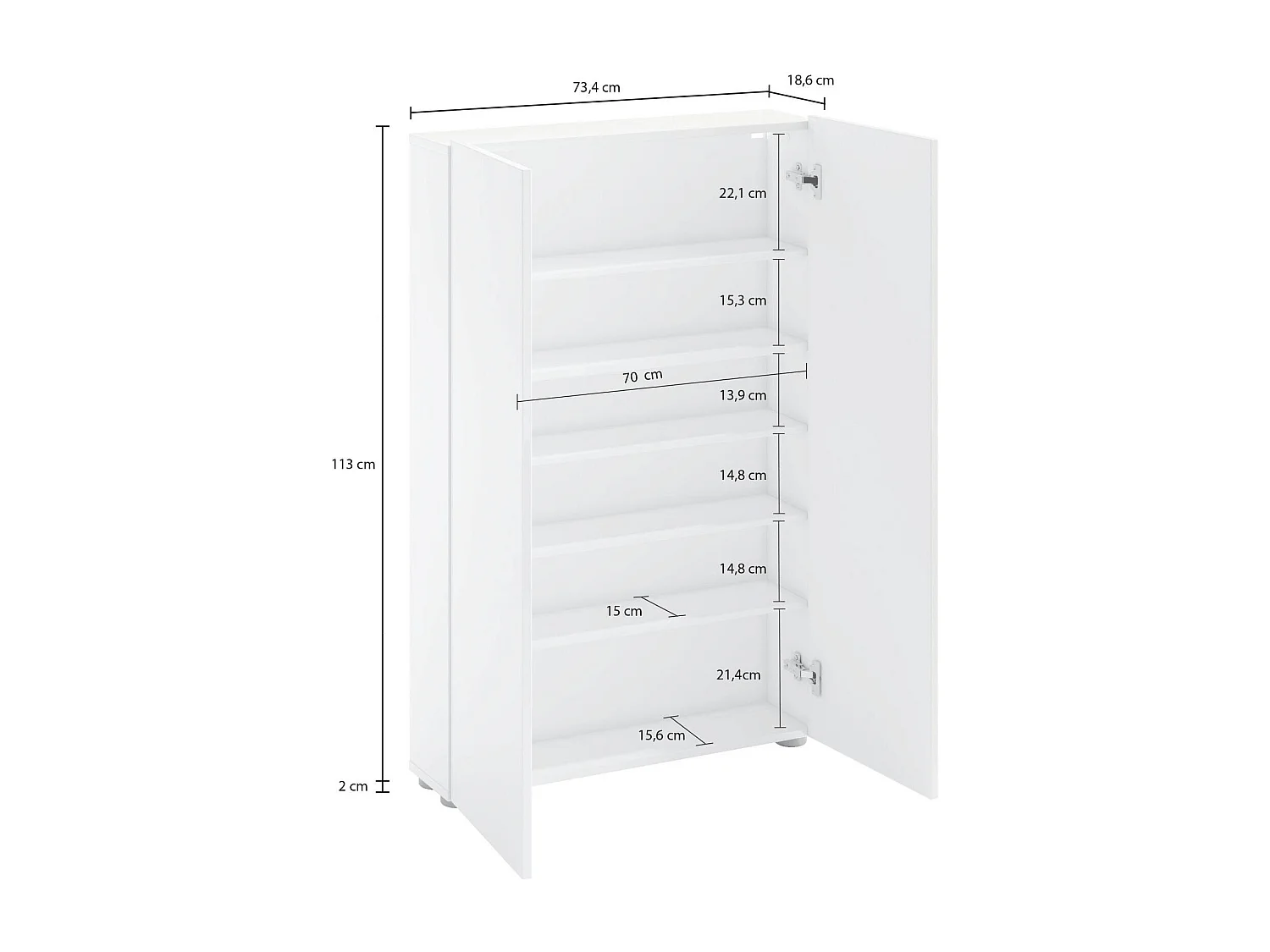2-türiger MehrzweckschrankDfranchin, Multifunktionale Möbel, Schuhschrank, Besenschrank, Made in Italy, 70x19h115 cm, Glänzendes WeiÃŸ