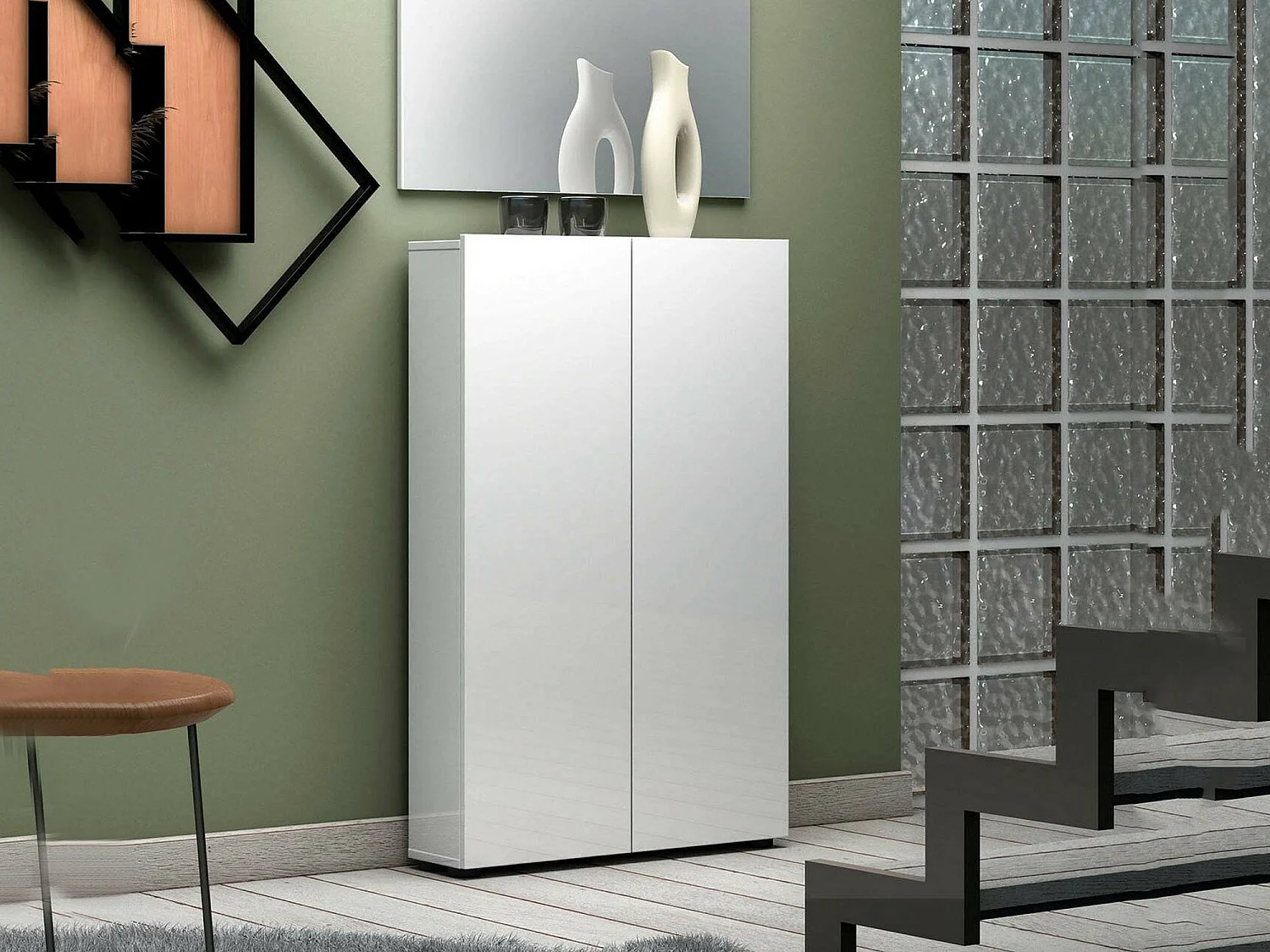 Armario multiusos 2 puertas Dfranchin, Muebles multifuncionales, Zapatero, Armario para zapatos, Made in Italy, 70x19h115 cm, Blanco brillante