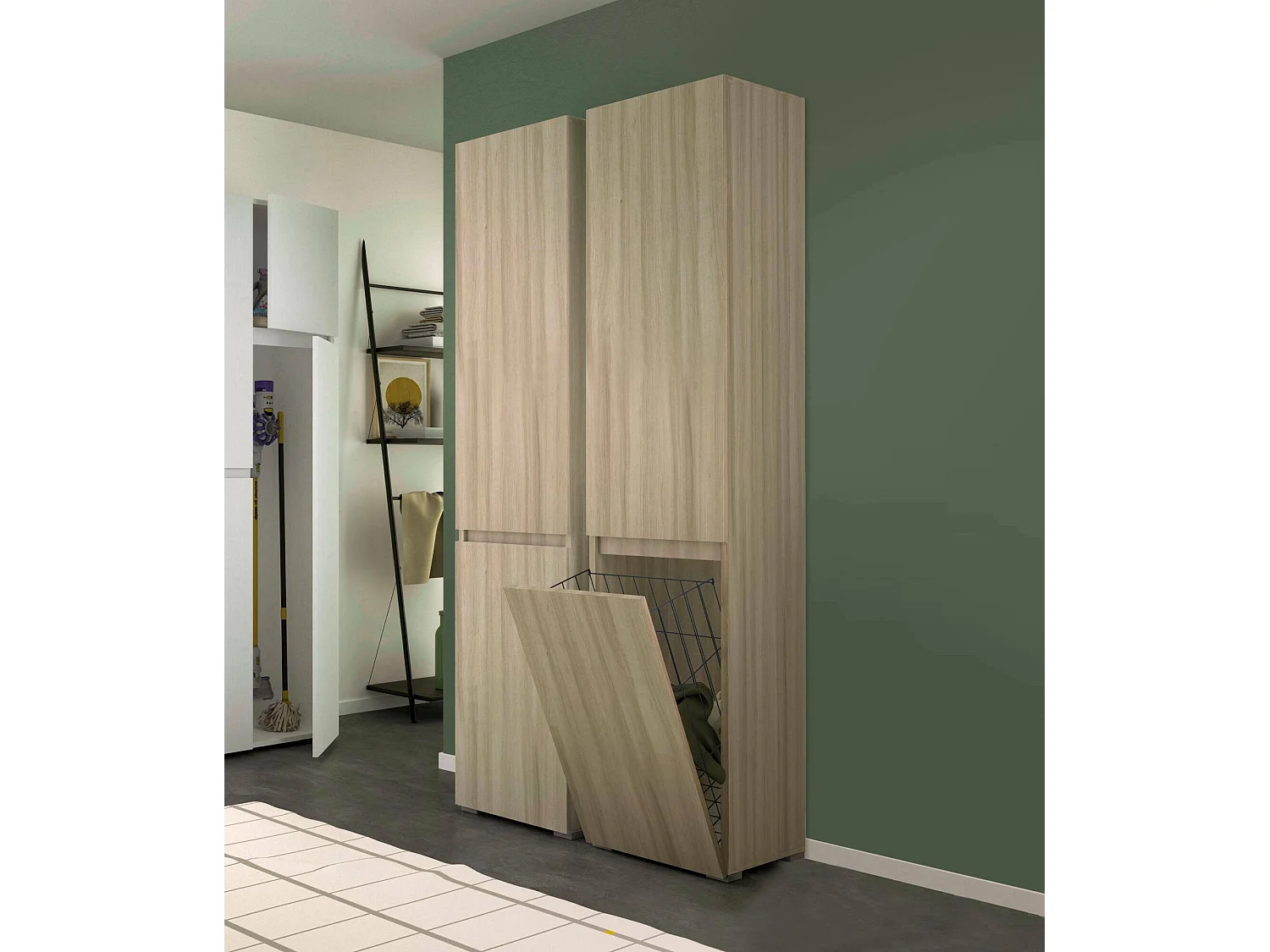 Armadio Multiuso 2 Ante Aro, 2 Ripiani Made in Italy, 37x195h cm Marrone Olmo