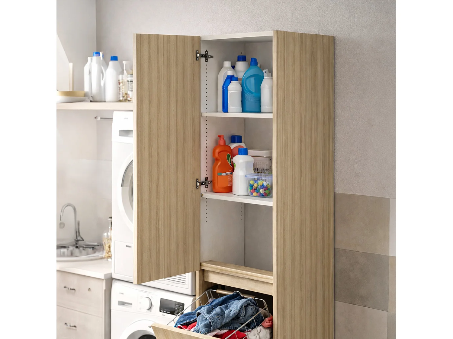 Armadio Multiuso 2 Ante Aro, 2 Ripiani Made in Italy, 37x195h cm Marrone Olmo