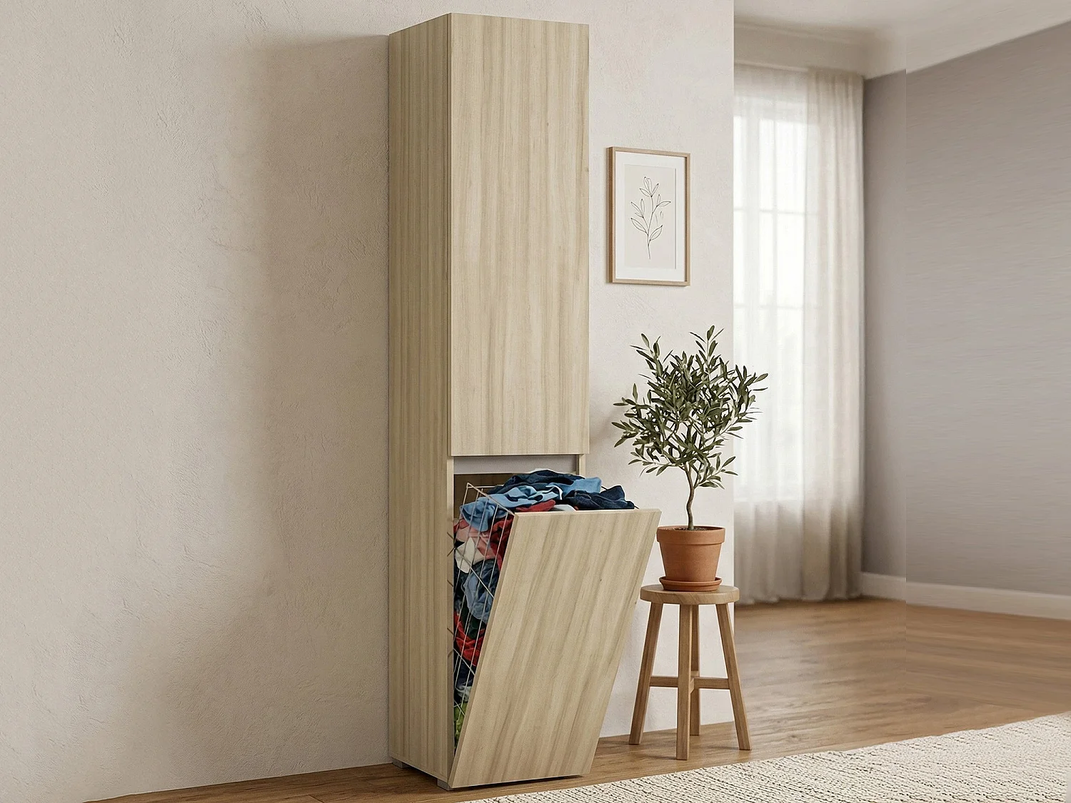 Armoire polyvalente Dasteggian 2 portes, buanderie 2 portes, colonne de salle de bain avec panier à linge, 100% Made in Italy, 45x37h195 cm, Olmo