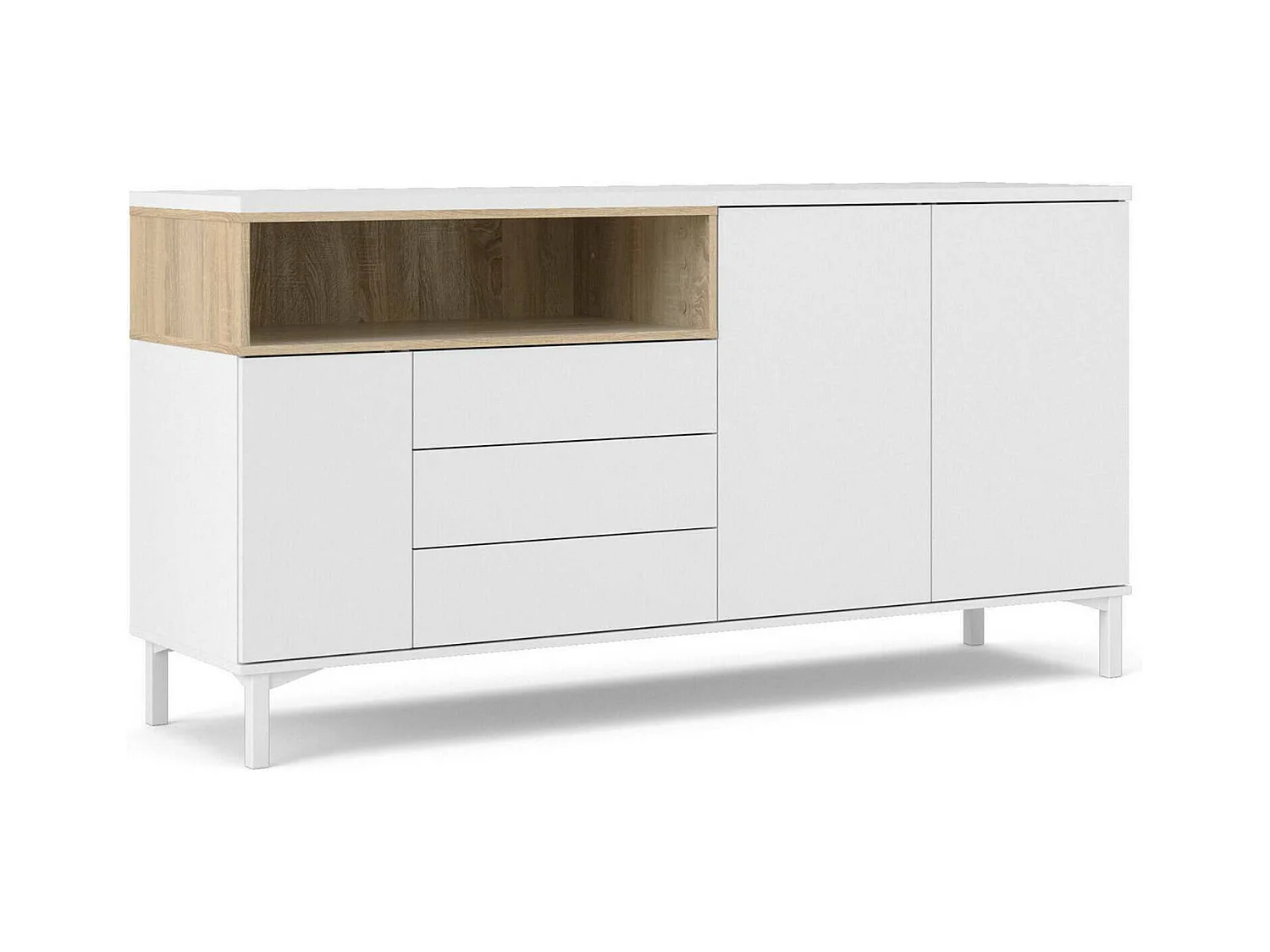 Dsardin dressoir, Woonkamerbuffet, Woonkamerdressoir, Keukenkast, 176x48 h90 cm, Wit en Eiken