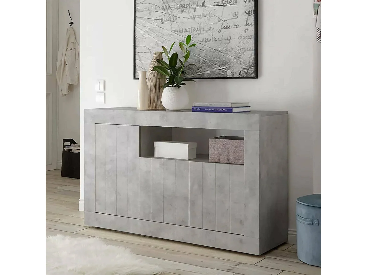 Buffet Diguodal, Buffet du salon, Commode de salon, Garde-manger de cuisine, Made in Italy, 138x42 h86 cm, Ciment