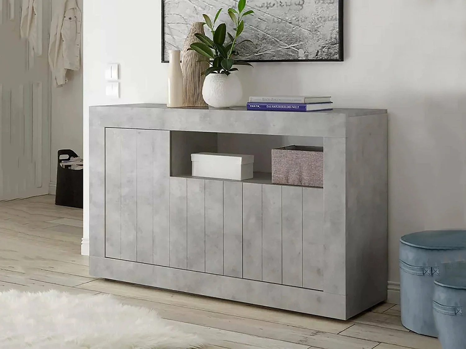 Buffet Diguodal, Buffet du salon, Commode de salon, Garde-manger de cuisine, Made in Italy, 138x42 h86 cm, Ciment