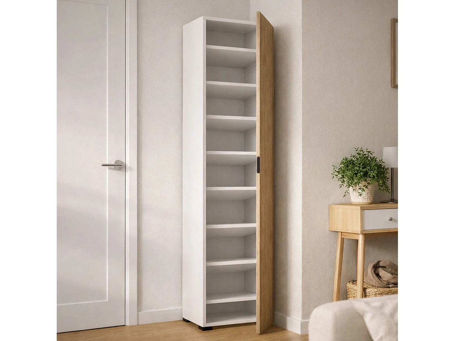 Armoire polyvalente 1 porte Dbartolome, Armoire polyvalente 1 porte, Étagère à chaussures avec étagères, 100% Made in Italy, 50x30h182 cm, Chêne