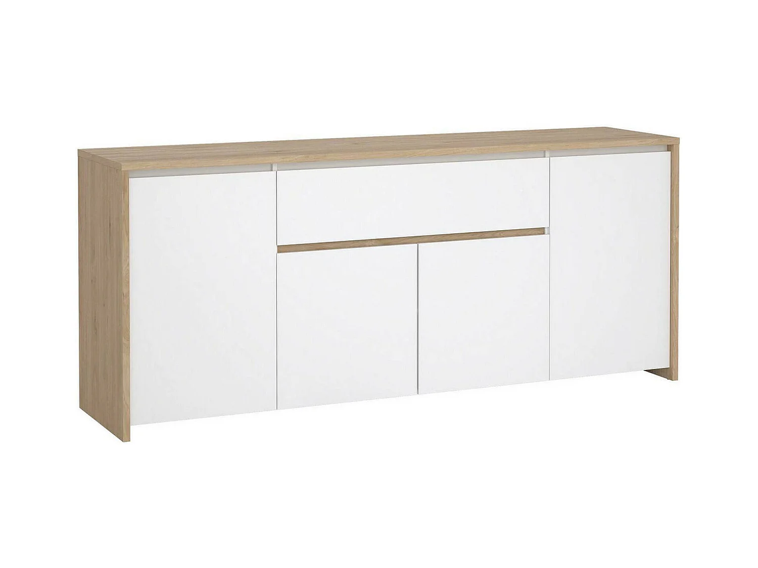 Buffet Dsalv, Buffet du salon, Commode de salon, Garde-manger de cuisine, 197x48 h84 cm, Chêne clair et Blanc