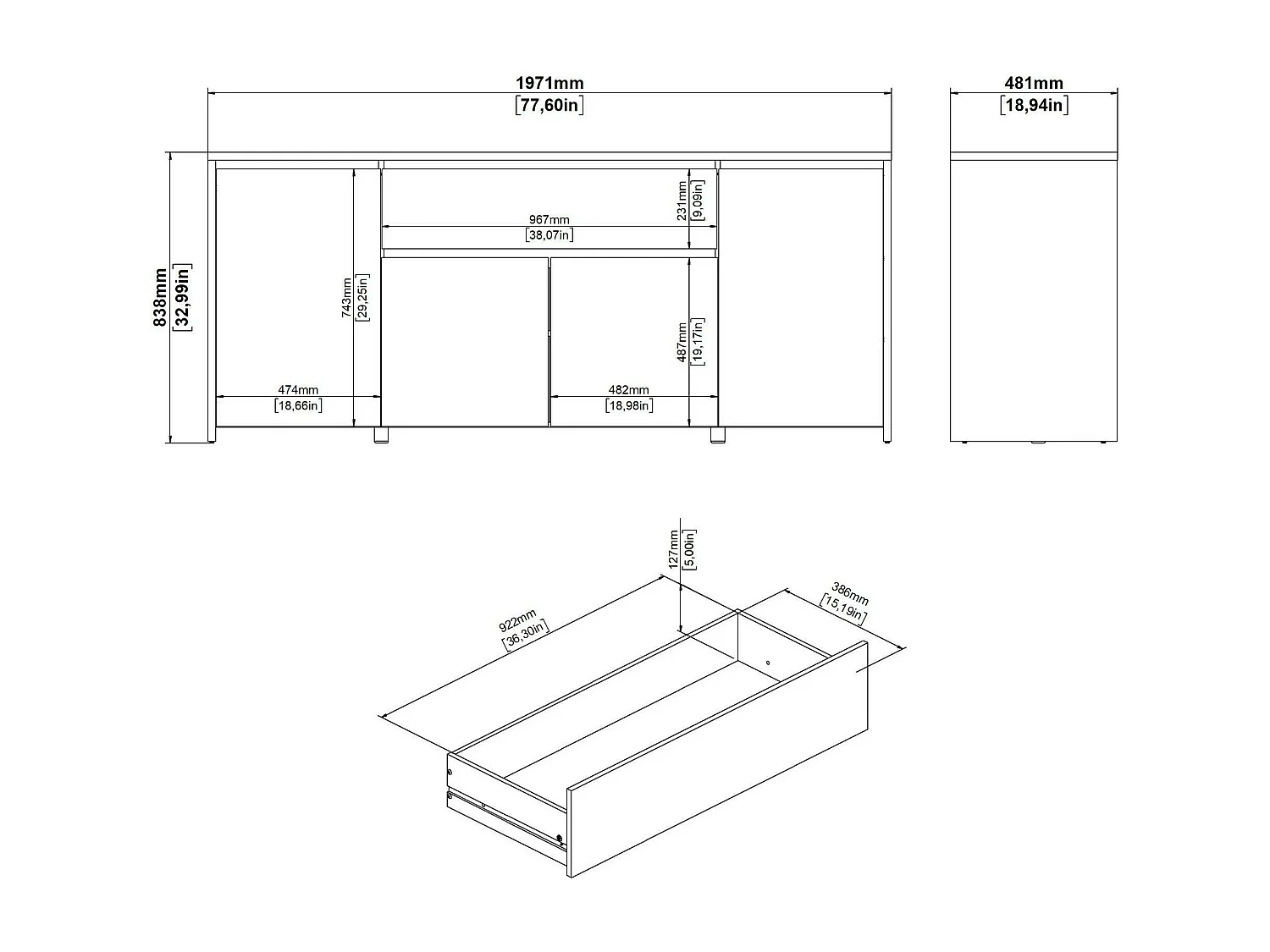Buffet Dsalv, Buffet du salon, Commode de salon, Garde-manger de cuisine, 197x48 h84 cm, Chêne clair et Blanc