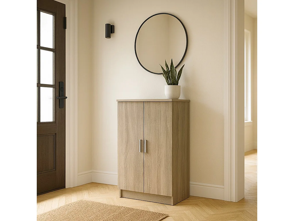 Multifunctionele kledingkast 2 deuren Dfische, Multifunctionele kast, Schoenenrekkast, Schoenenkast, 55x35 h108 cm, Eiken