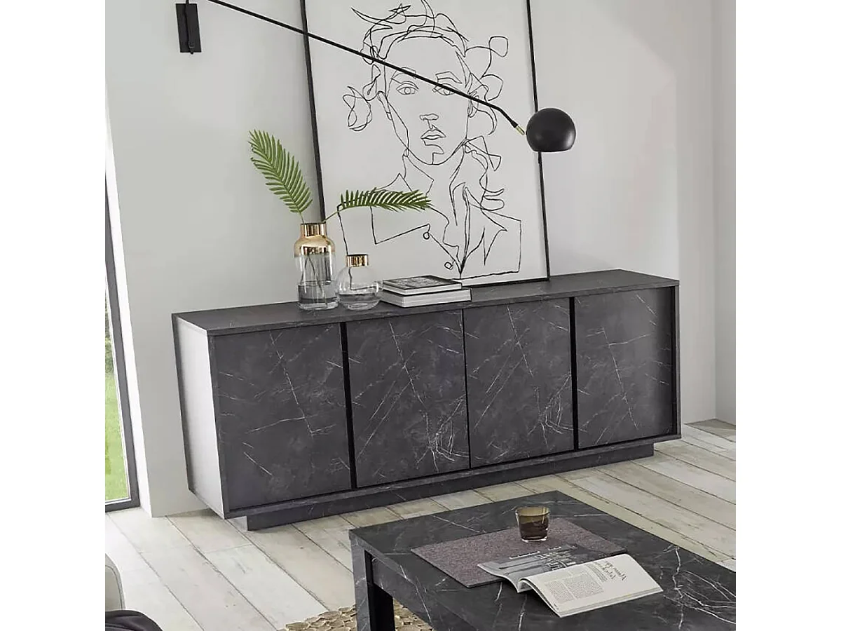 Buffet Dzappacost, Buffet du salon, Commode de salon, Garde-manger de cuisine, Made in Italy, 180x43 h79 cm, Ardoise