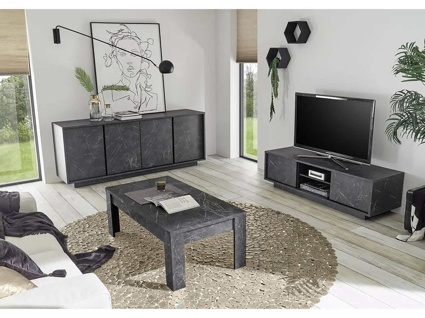 Buffet Dzappacost, Buffet du salon, Commode de salon, Garde-manger de cuisine, Made in Italy, 180x43 h79 cm, Ardoise