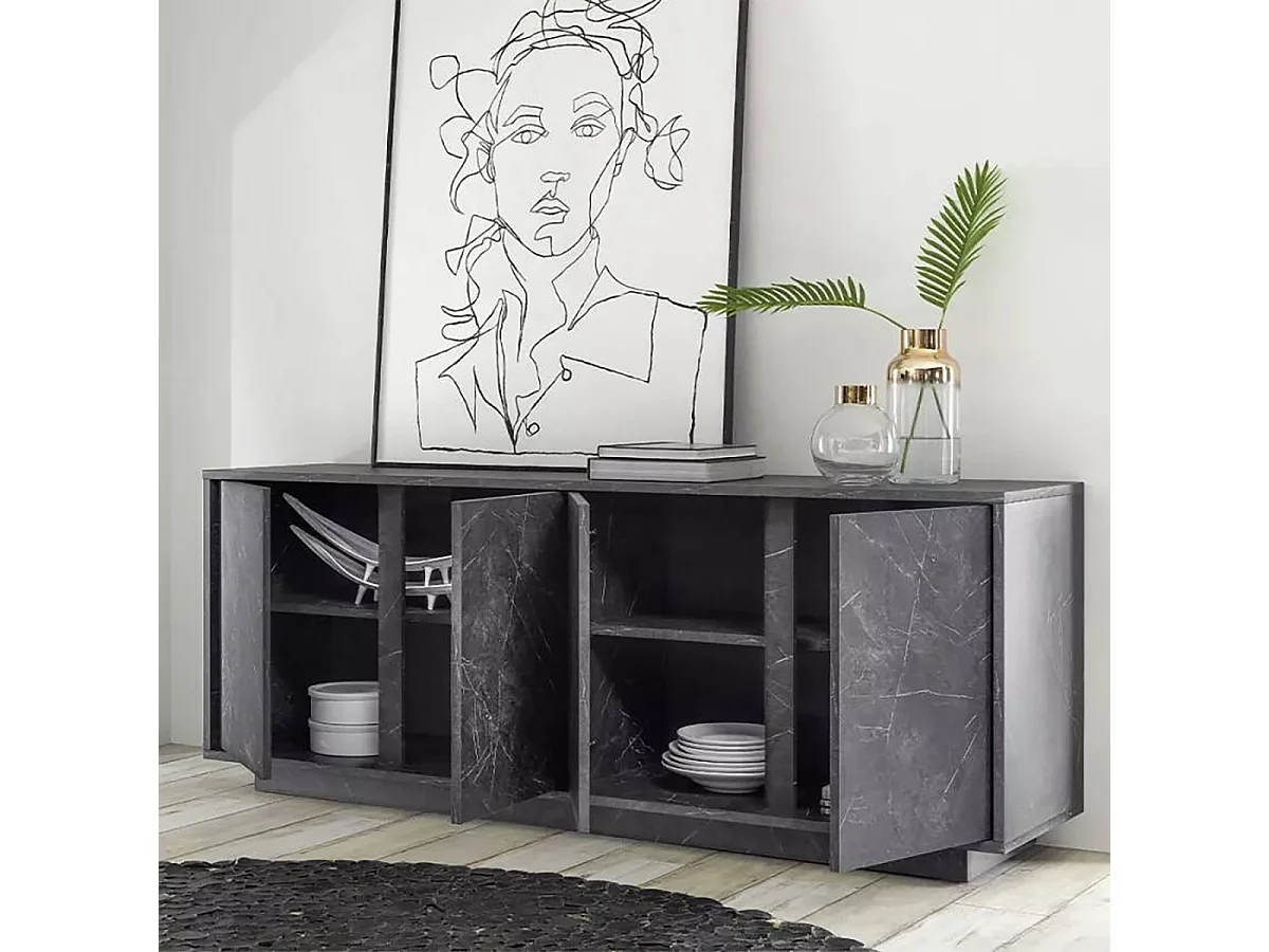 Buffet Dzappacost, Buffet du salon, Commode de salon, Garde-manger de cuisine, Made in Italy, 180x43 h79 cm, Ardoise