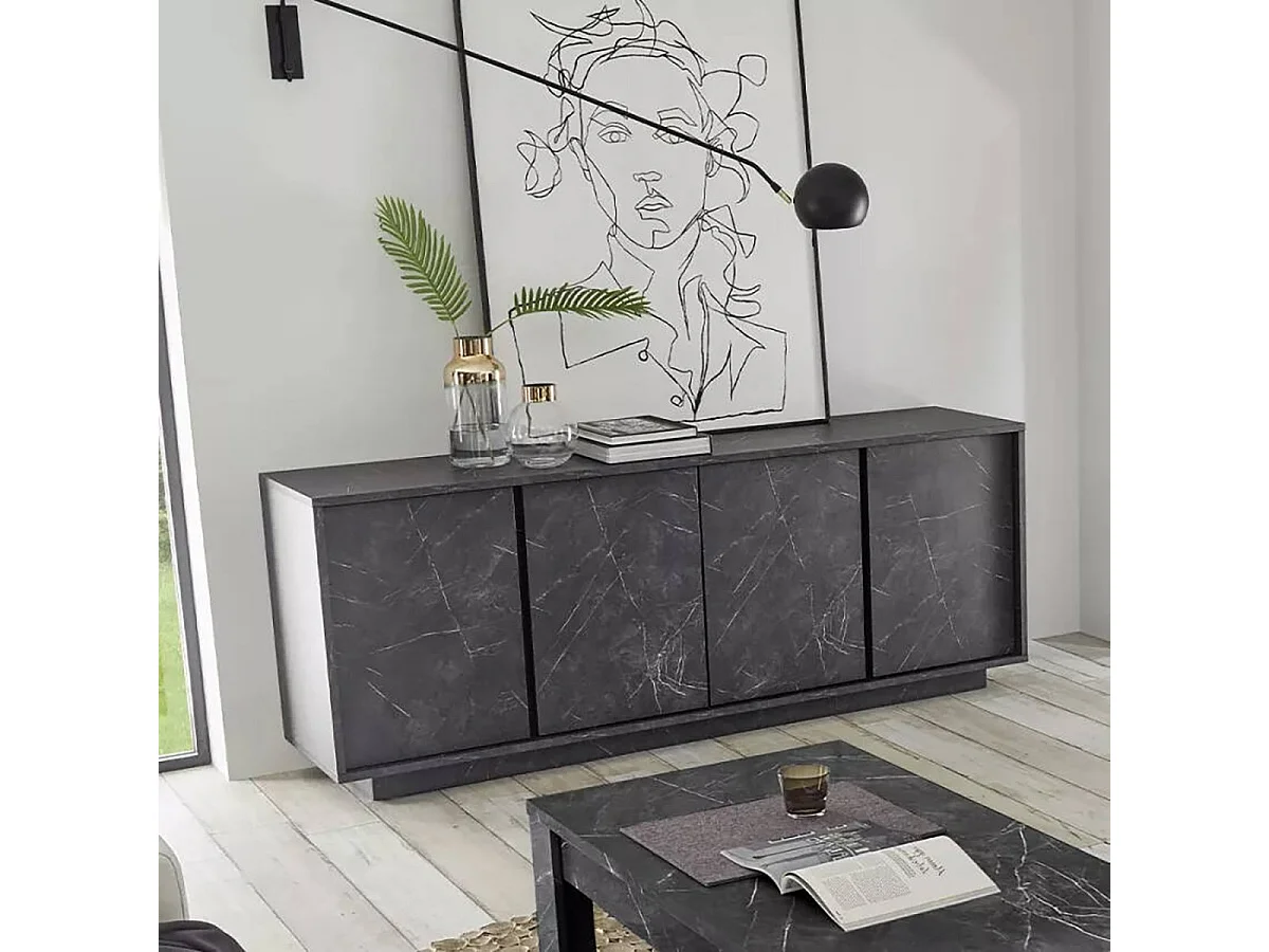 Buffet Dzappacot, Buffet du alon, Commode de alon, Garde-manger de cuiine, Made in Italy, 180x43 h79 cm, Ardoie