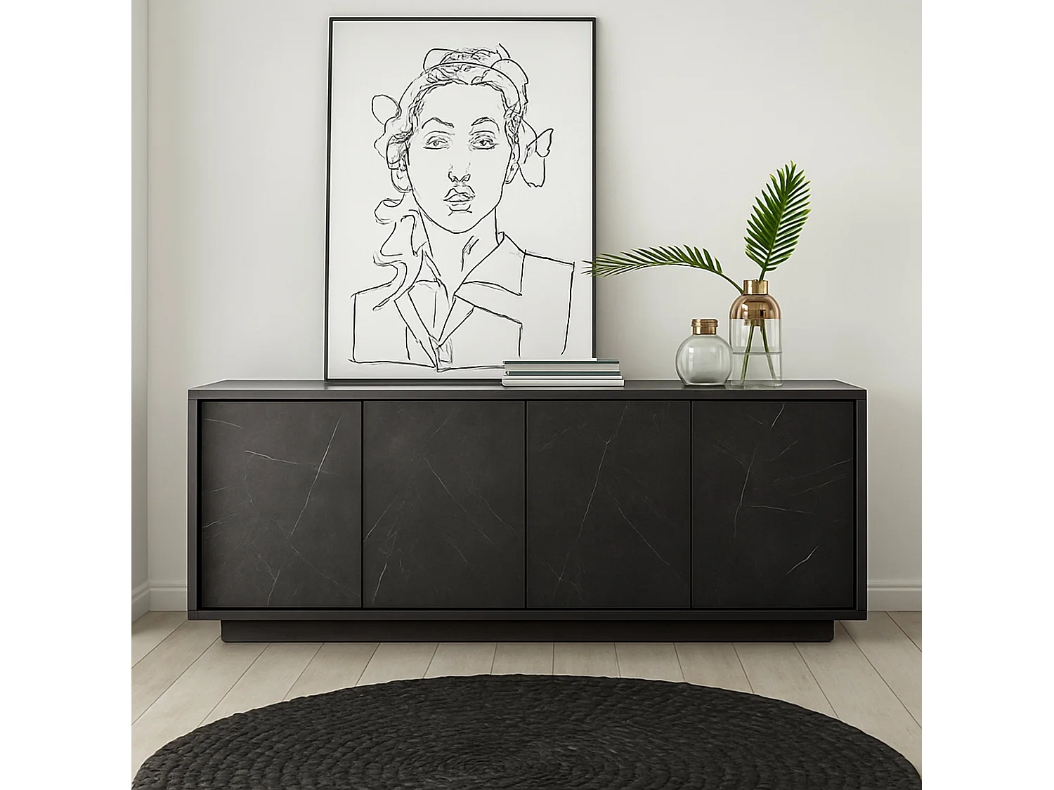 Dzappacost dressoir, Woonkamerbuffet, Woonkamerdressoir, Keukenkast, Made in Italy, 180x43 h79 cm, Leisteen