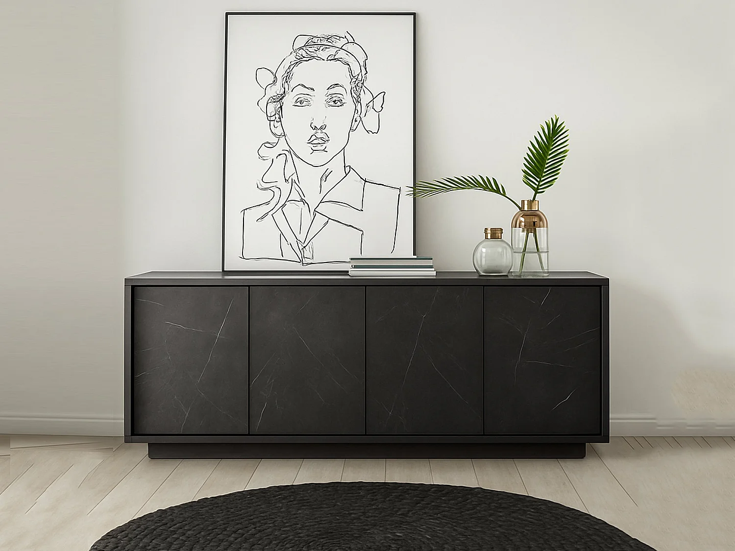 Dzappacost dressoir, Woonkamerbuffet, Woonkamerdressoir, Keukenkast, Made in Italy, 180x43 h79 cm, Leisteen