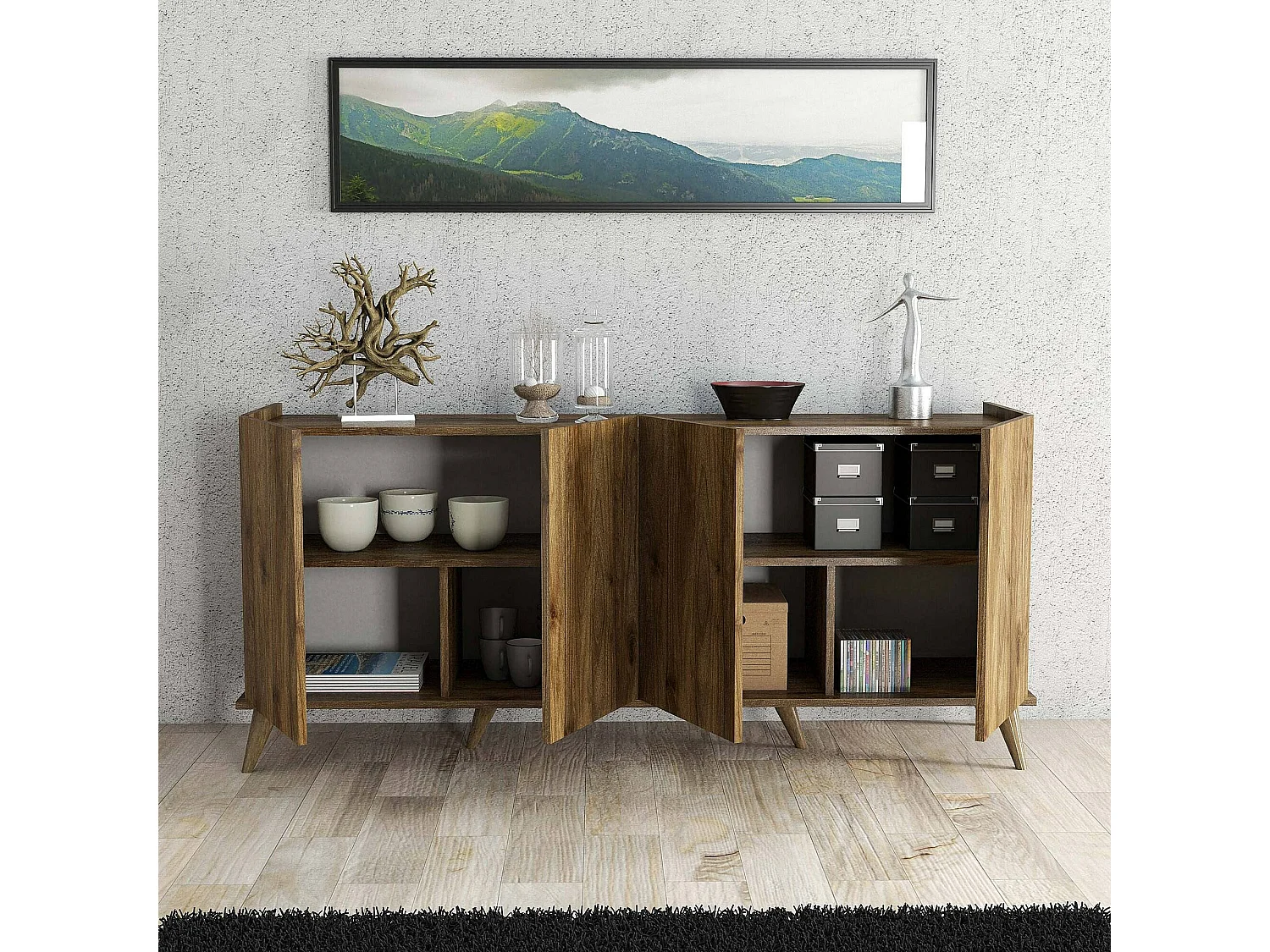Kommode Dmoscatell, Wohnzimmerbuffet, Wohnzimmer-Sideboard, Moderne Küchen-Speisekammer, 180x45 h81 cm, Nussbaum