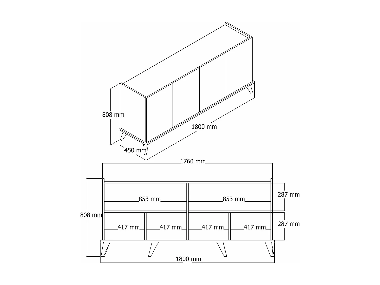 Dmora - Credenza Paine, 180x45 h81 cm, Noce