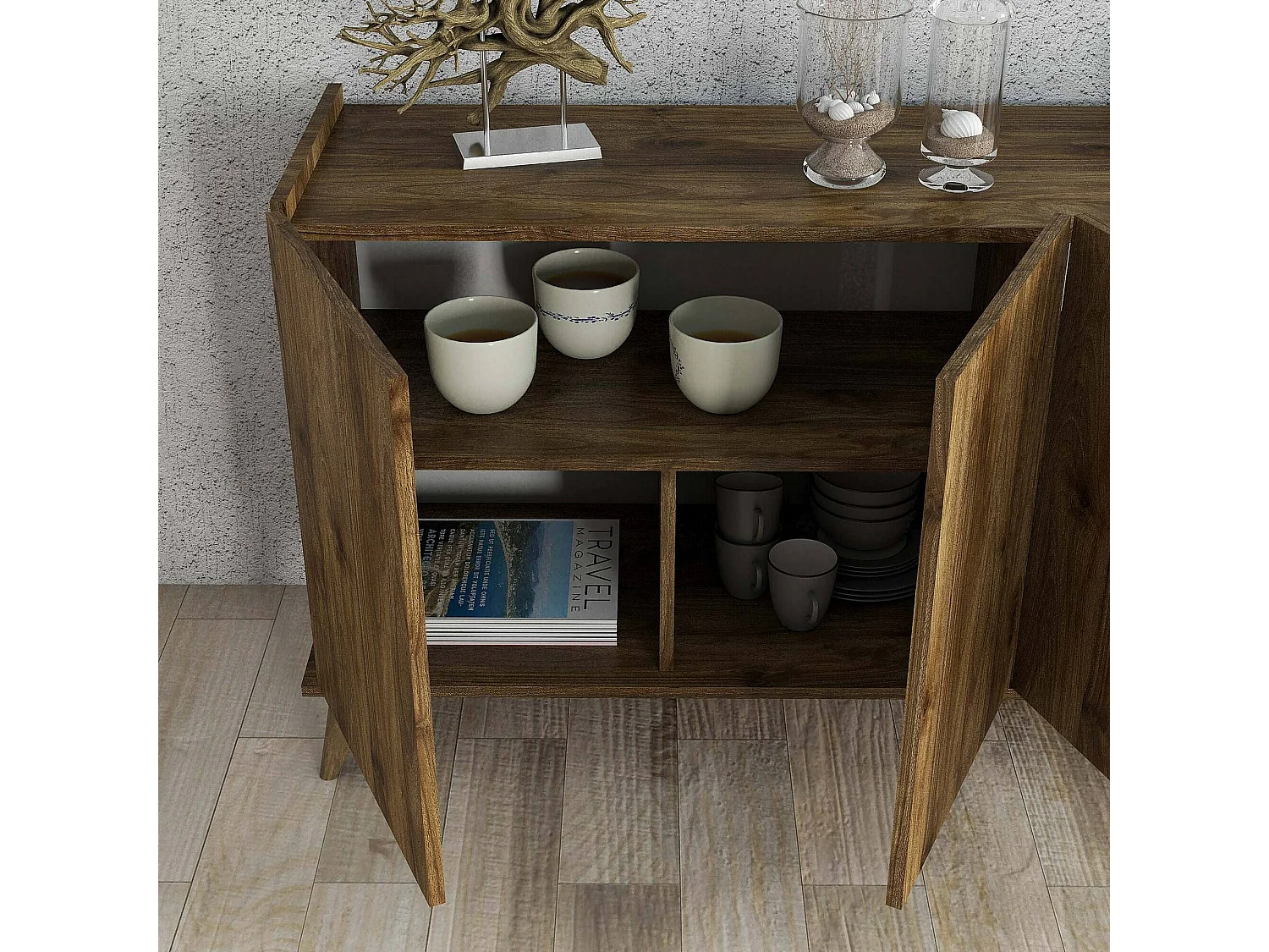 Dmora - Credenza Paine, 180x45 h81 cm, Noce