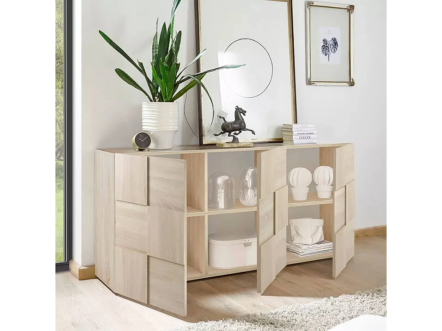 Buffet Dbae, Buffet du salon, Commode de salon, Garde-manger de cuisine, Made in Italy, 181x43 h84 cm, Chêne clair