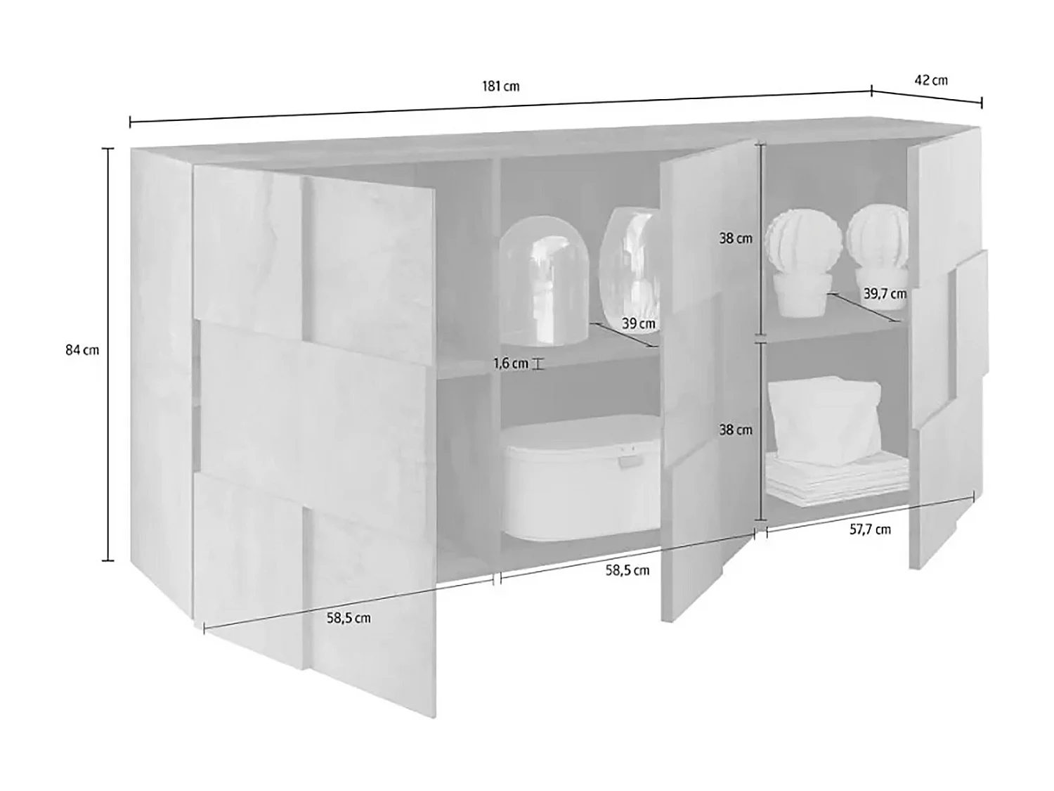 Credenza Ulysses, 3 Ripiani Made in Italy, 43x181x84h cm Marrone Rovere, Madia