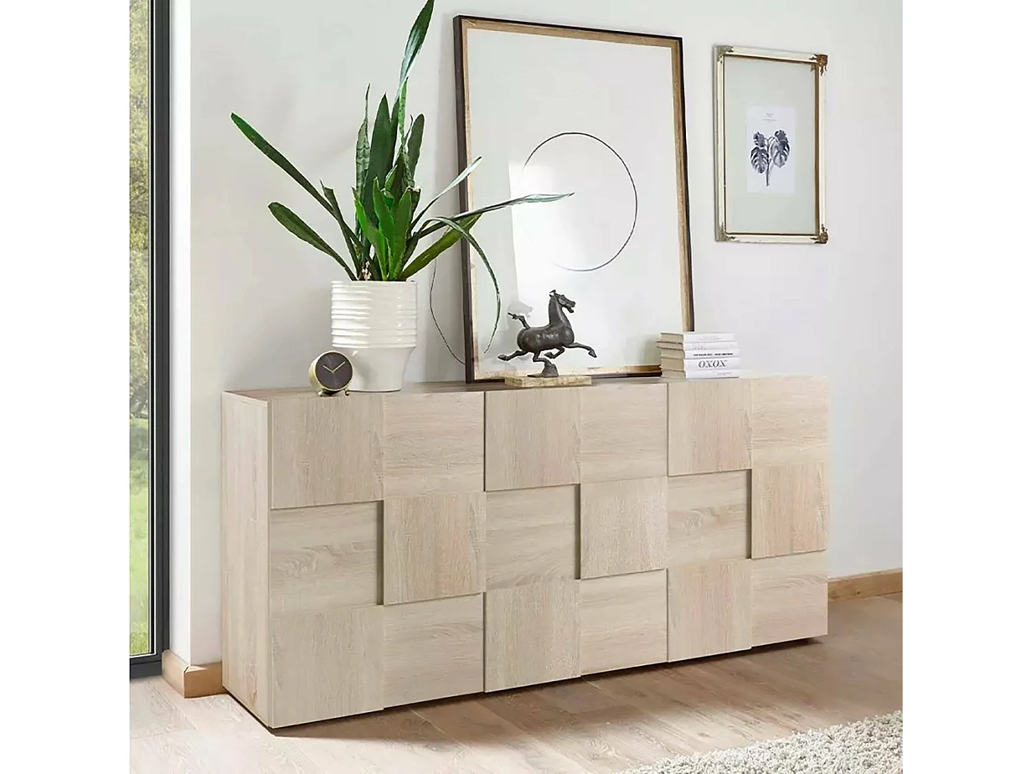 Buffet Dbae, Buffet du salon, Commode de salon, Garde-manger de cuisine, Made in Italy, 181x43 h84 cm, Chêne clair